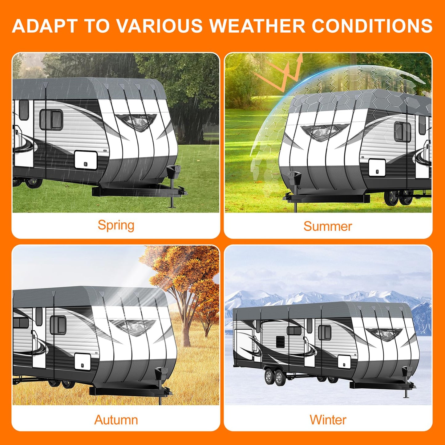 Heavy Duty RV Roof Cover - Waterproof Top Tarp Roof Only for Travel Trailer, 5th Wheel, Truck Camper & Class A B C Motorhome, Winter UV Snow Weather Protection, Gray, 27.9 x 12.5ft