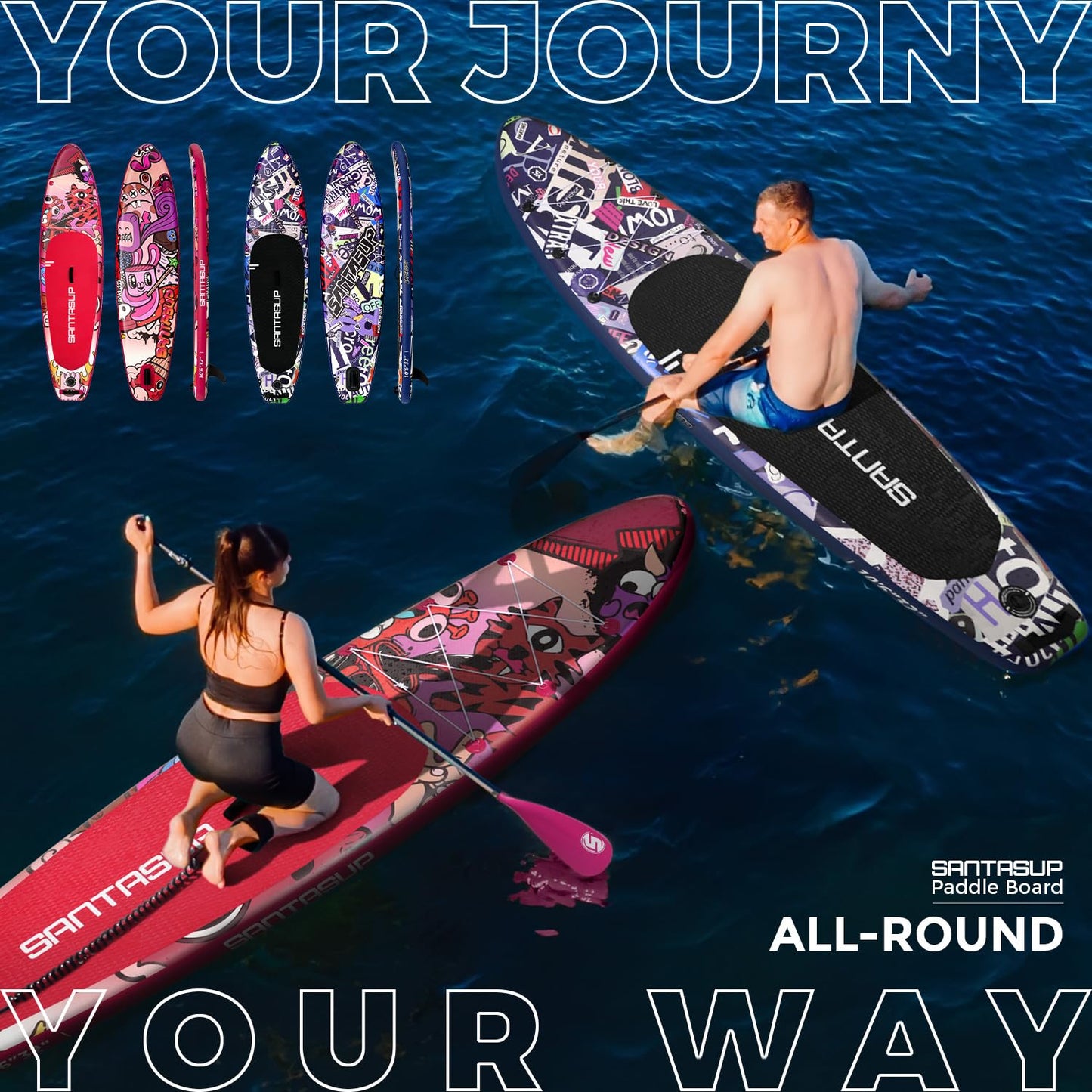 Santasup Inflatable Paddle Board Pink Stand Up Paddle for Adults, 10ft Yoga Board, Sup Board with Accessories, Non-Slip Deck, Travel Backpack Wide Stance