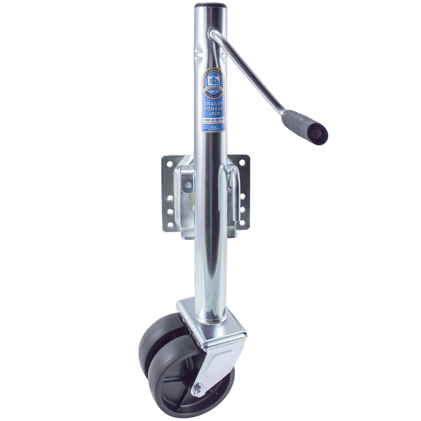Dutton-Lainson Company - Dual Wheel Tongue Jack (6800) - Marine Jack Swivel for Boat, Towing & Other Trailer Applications - 1500 lb Capacity, 12" Total Travel, 6" Wheels, Silver Finish - Made in USA