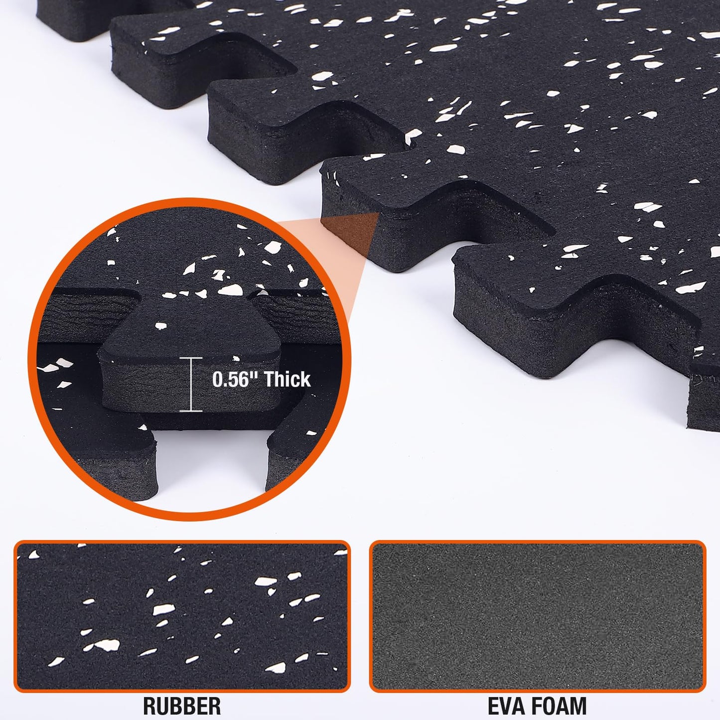 FAHKNS Gym Mat, 0.56'' Thick Exercise Equipment Mats,12 Pcs 48 Sq Ft Rubber Top Floor Tiles, EVA Foam Exercise Mat Tiles - Durable, Non-Slip, Interlocking Mat, Gym Flooring for Home Gym