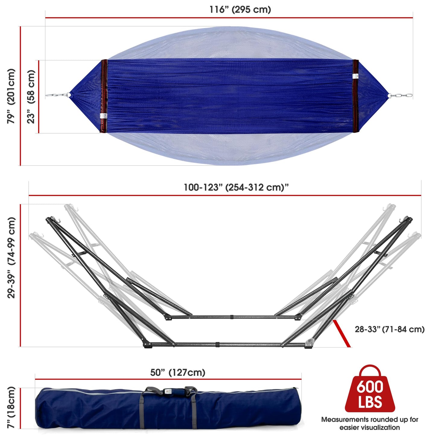 Tranquillo Camping Hammock and Stand, Collapsible Camping Hammock with Stand, 600 lbs Capacity Foldable Hammock for 2 Persons, Premium Noiseless No Screws Heavy Duty Multifunctional Stand, Blue