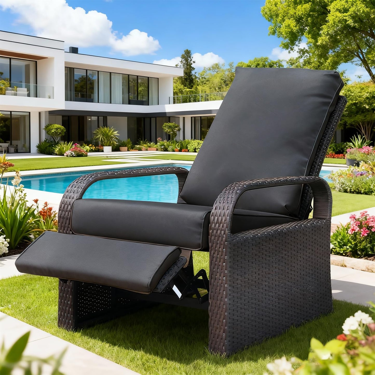 CDCKHX Replacement Cushions for Outdoor Furniture Recliner with Footrest,Wicker Reclining Patio Lounge Chair Cushions Deep Seat,Indoor or Outdoor(ONLY Cushion) (3, Dark Gray, 23.82 * 27.95 * 5.5in)