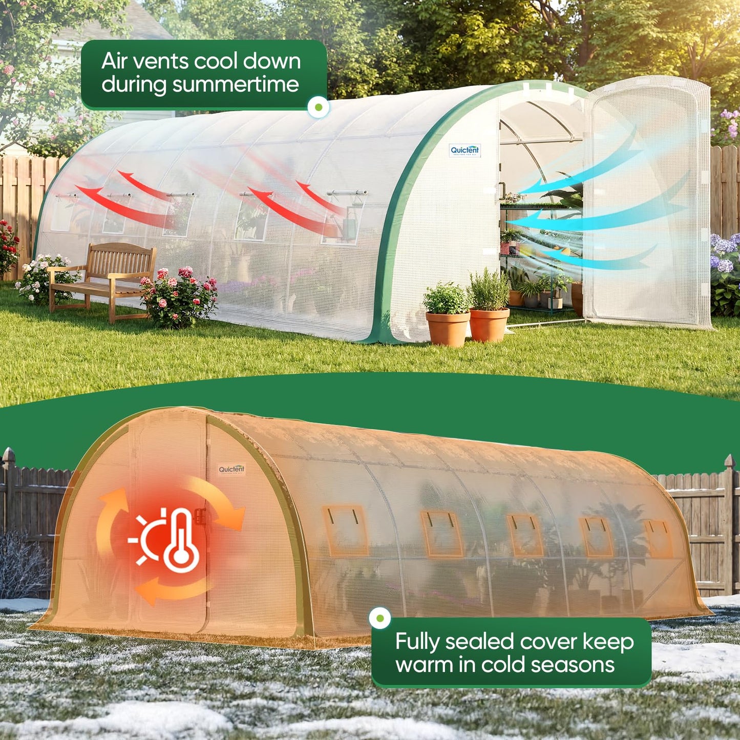 Quictent 25x10x6.6 FT Premium Greenhouse for Outdoors with 2 Door Frames, Reinforced Top Structure & Cover, Large Heavy Duty Walk-in Tunnel Hoop Green House for Garden Backyard Flower Winter, White