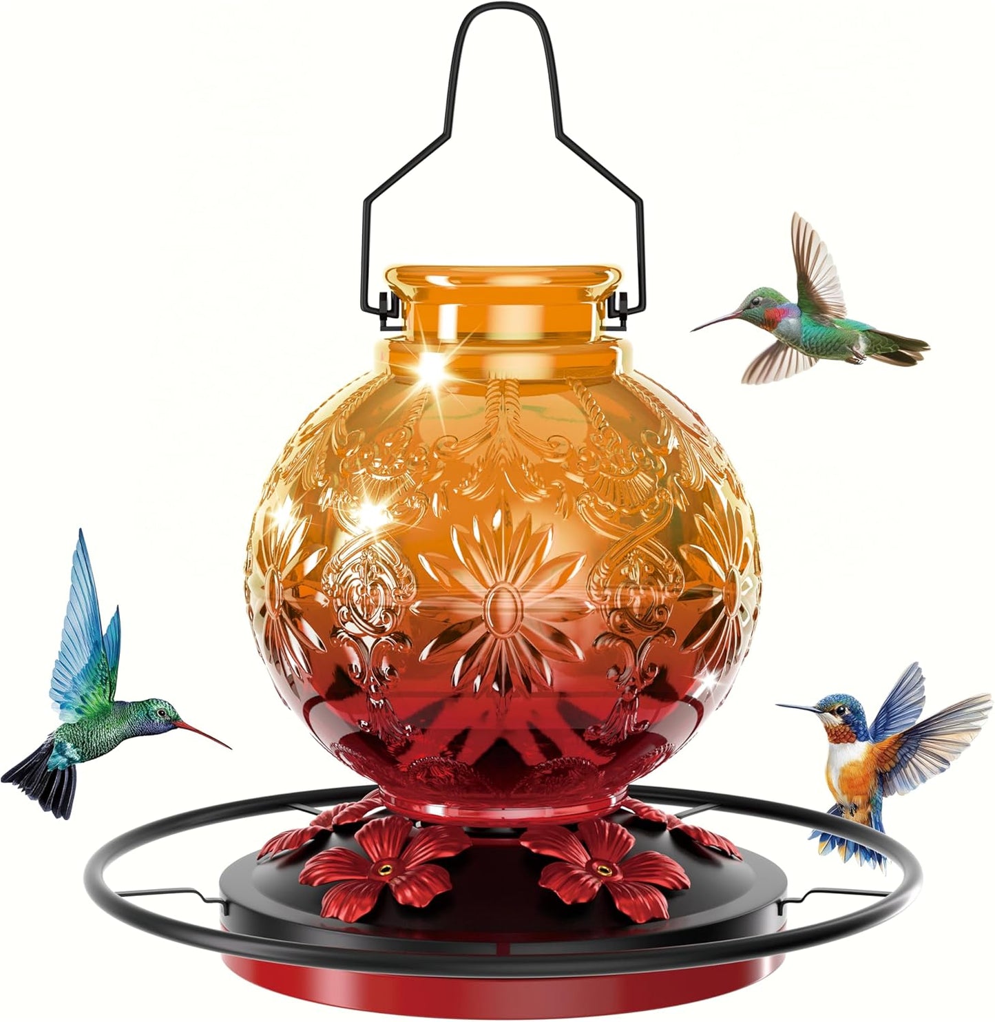 Skiennix Glass Hummingbird Feeder - 24Oz Leak-Proof Outdoor Nectar Feeder | Decorative Orange Garden Decor