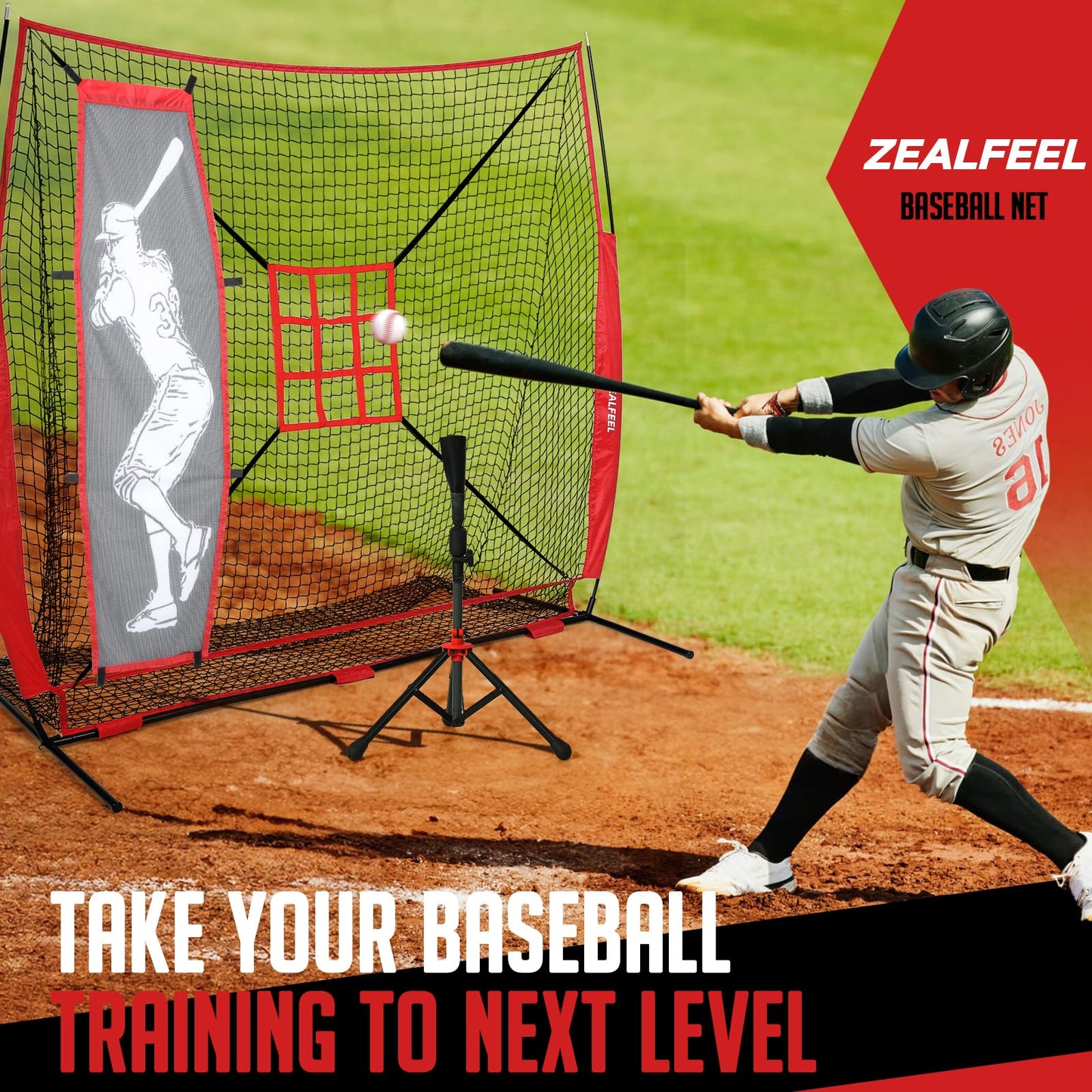 Baseball Softball Net, 7x7 ft Pitching & Batting Net with Dummy Batter, Large Ball Collection System, 2 Strike Zones, Batting Tee, Carry Bag for Batting Pitching Hitting, Great for All Levels