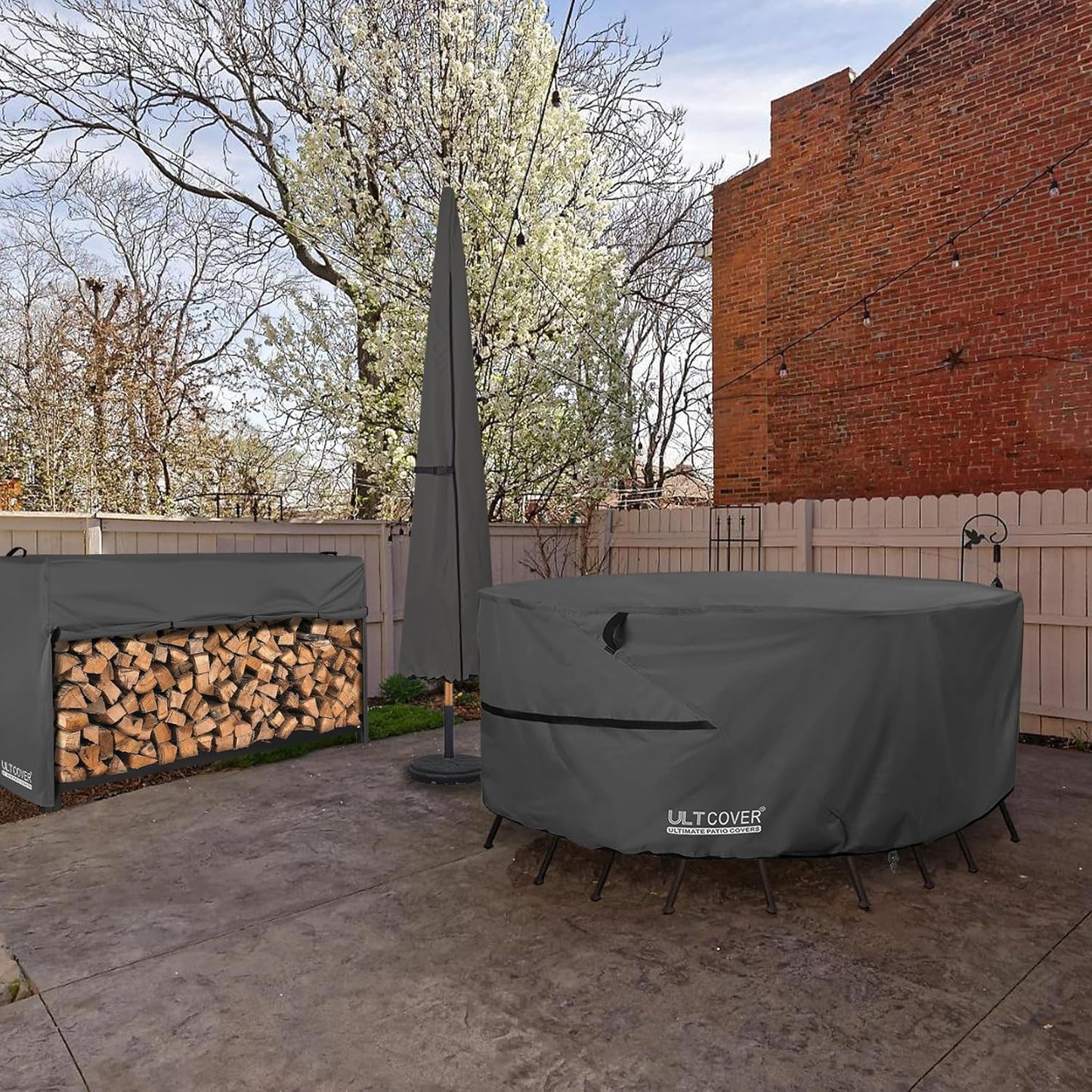 ULTCOVER Round Patio Furniture Cover - Waterproof 48-Inch Table & Chair Set Cover, Black