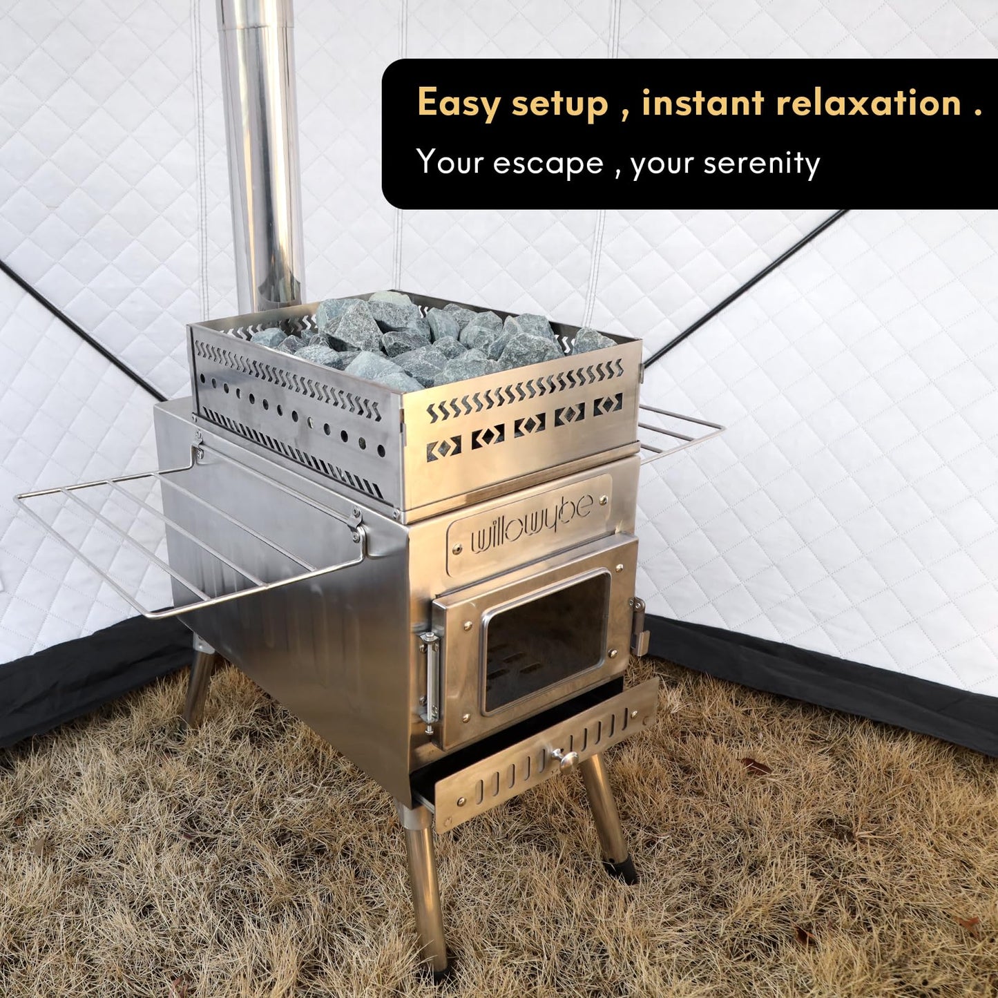 WillowyBe Outdoor Sauna Hot Tent Stove, Rocket Stove Heater, Portable Camping Wood Stove for Dry Sauna, Cooking for Husband and Friends