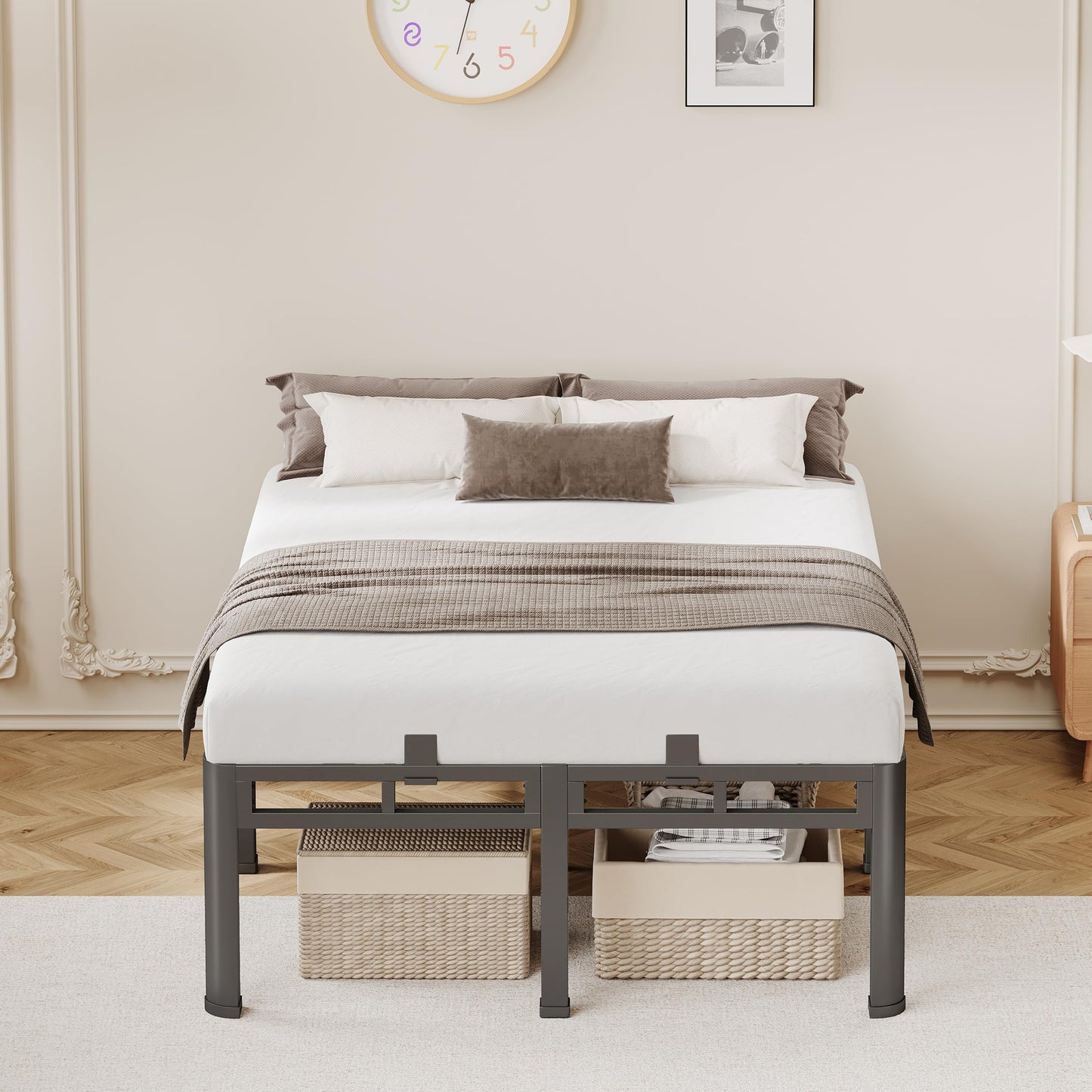 Anyroom 20 Inch Queen Bed Frame, Double Layer Heavy Duty Metal Platform 4000 lbs Capacity, Bed Frames with Headboard Holes, Round Corner Legs, No Box Spring Needed, Easy Assembly