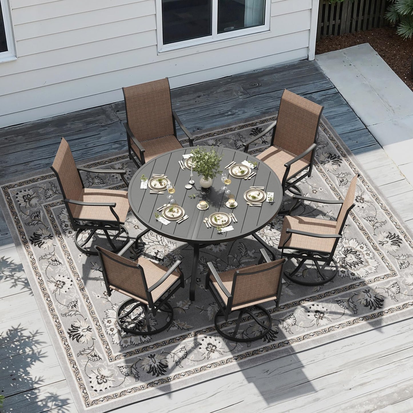 Soohow Outdoor Dining Chairs Set of 2, 360°Swivel Patio Dining Chair with Textilene Fabric, Outdoor Metal Armchair All Weather Resistant, Ergonomic Comfort, Perfect for Patio, Backyard, Balcony