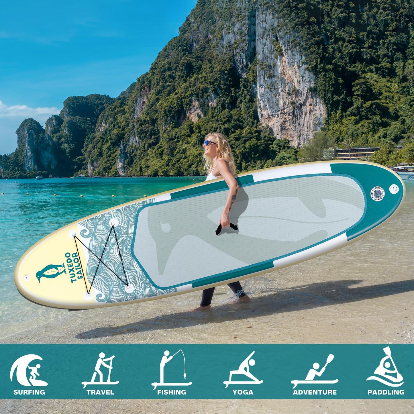 Tuxedo Sailor 10'6"×33"×6" Inflatable Stand Up Paddle Board with Premium SUP Accessories,Adults & Youth for All Skill Levels, Included with Board, Paddle, Pump, Fins, Backpack Green Paddleboard
