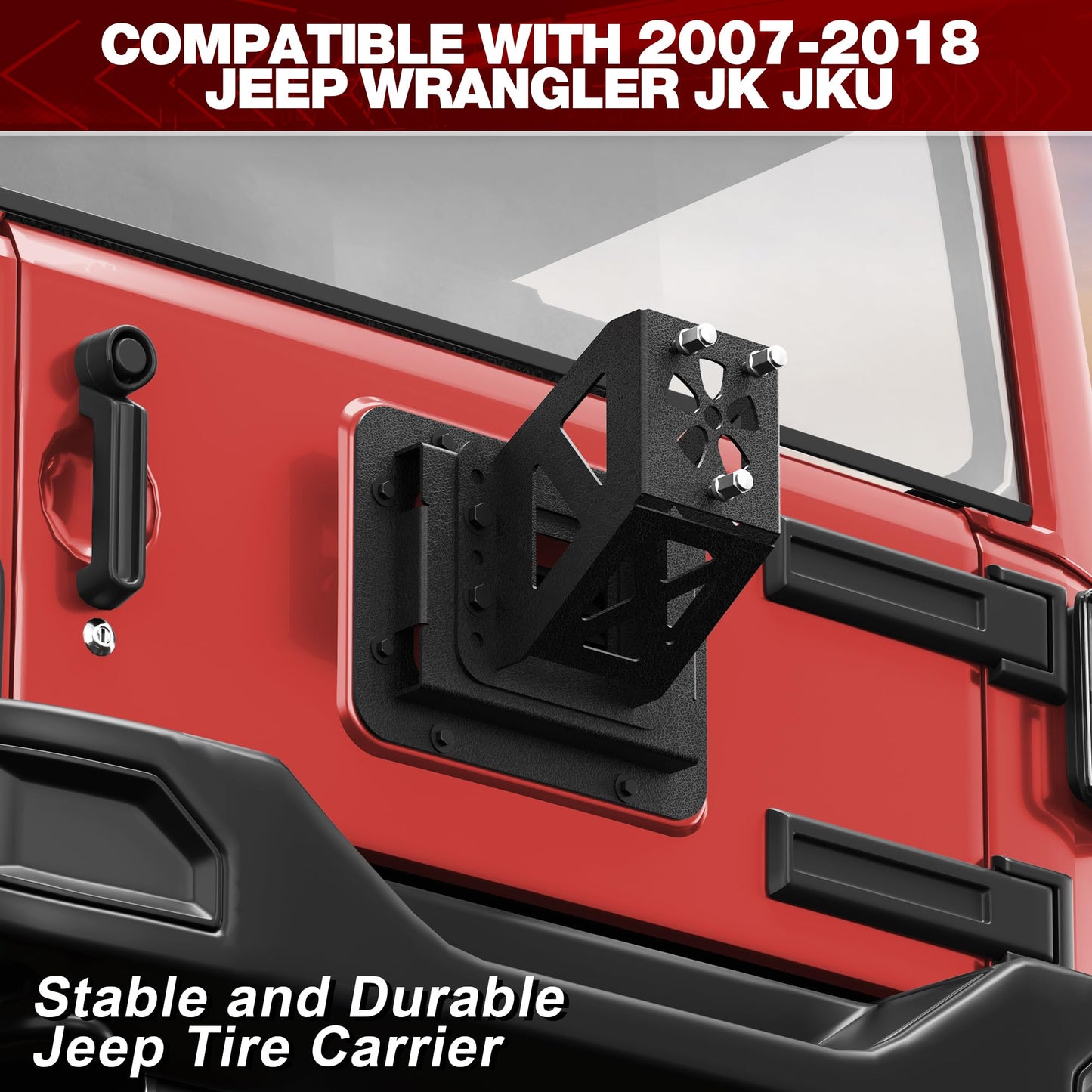 Jeep Spare Tire Mount for 2007–2018 Jeep Wrangler JK & JKU (2/4 Doors), Heavy-Duty Tire Carrier Fits up to 37 Inch Tire, Carbon Steel with E-Coat & Powder Finish