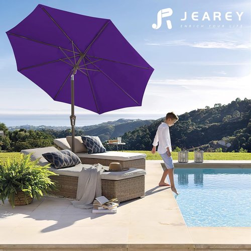 JEAREY 9FT Outdoor Patio Umbrella - Push Button Tilt & Crank | UV Protection, Waterproof, Dark Purple