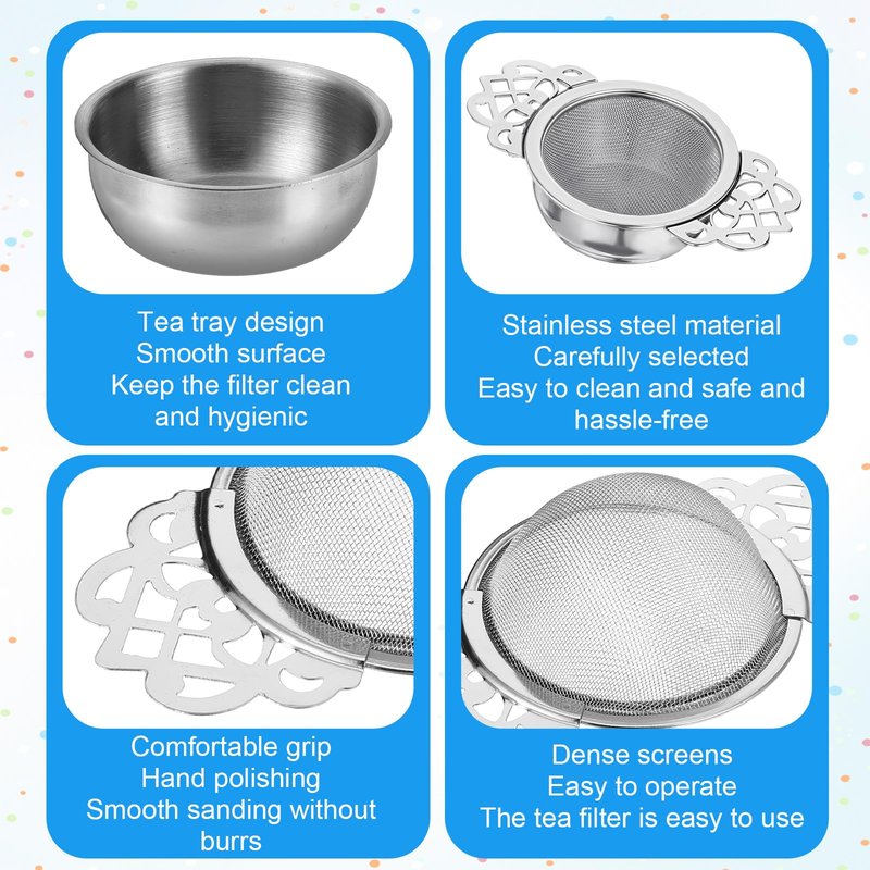 6 Pack Tea Filter Strainers Stainless Steel Loose Tea Infusers 2.5 Inch Tea Steeper with Double Wing Extender and Drip Bowl Sliver Small Fine Mesh Tea Strainers for Loose Tea Juice Coffee Filter
