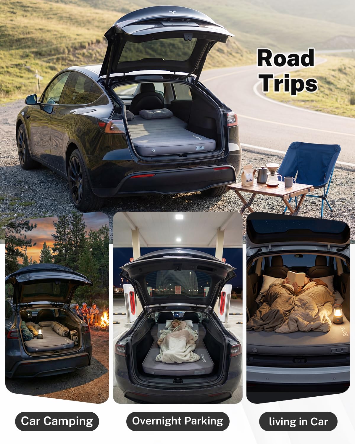 Gonex Foam Mattress for Tesla Model Y 2020-2026 Juniper, Inflatable 4" Air & Foam Bed with Cordless Pump, 78"x54" Full Size, Foldable & Fits in Frunk, Perfect for Roadtrips, Camping & Naps