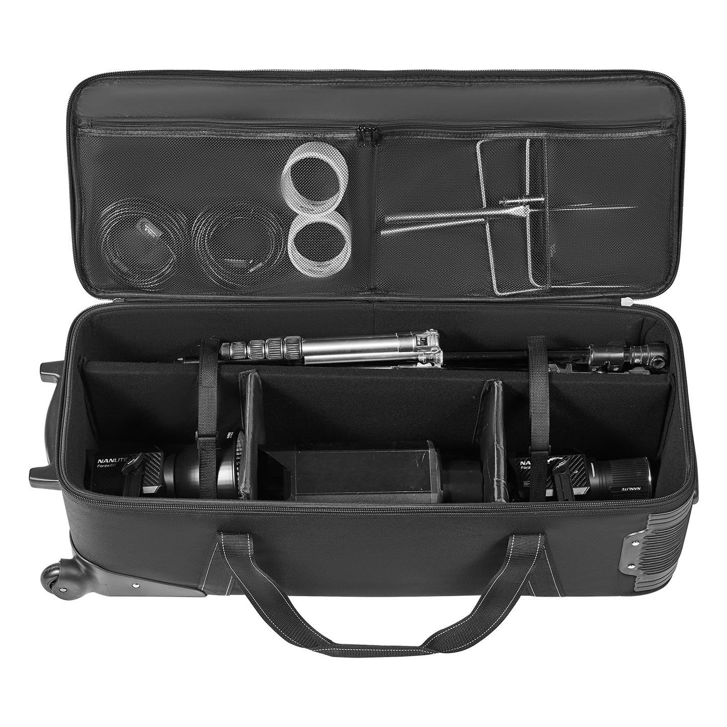 VEVOR Studio Equipment Trolley Case, 35.83 x 11.81 x 14 in / 91 x 30 x 35.5 cm, Rolling Camera Bag, Carrying Bag with Wheels Straps Padded Compartment Handle, for Light Stands, Tripods, Telescopes