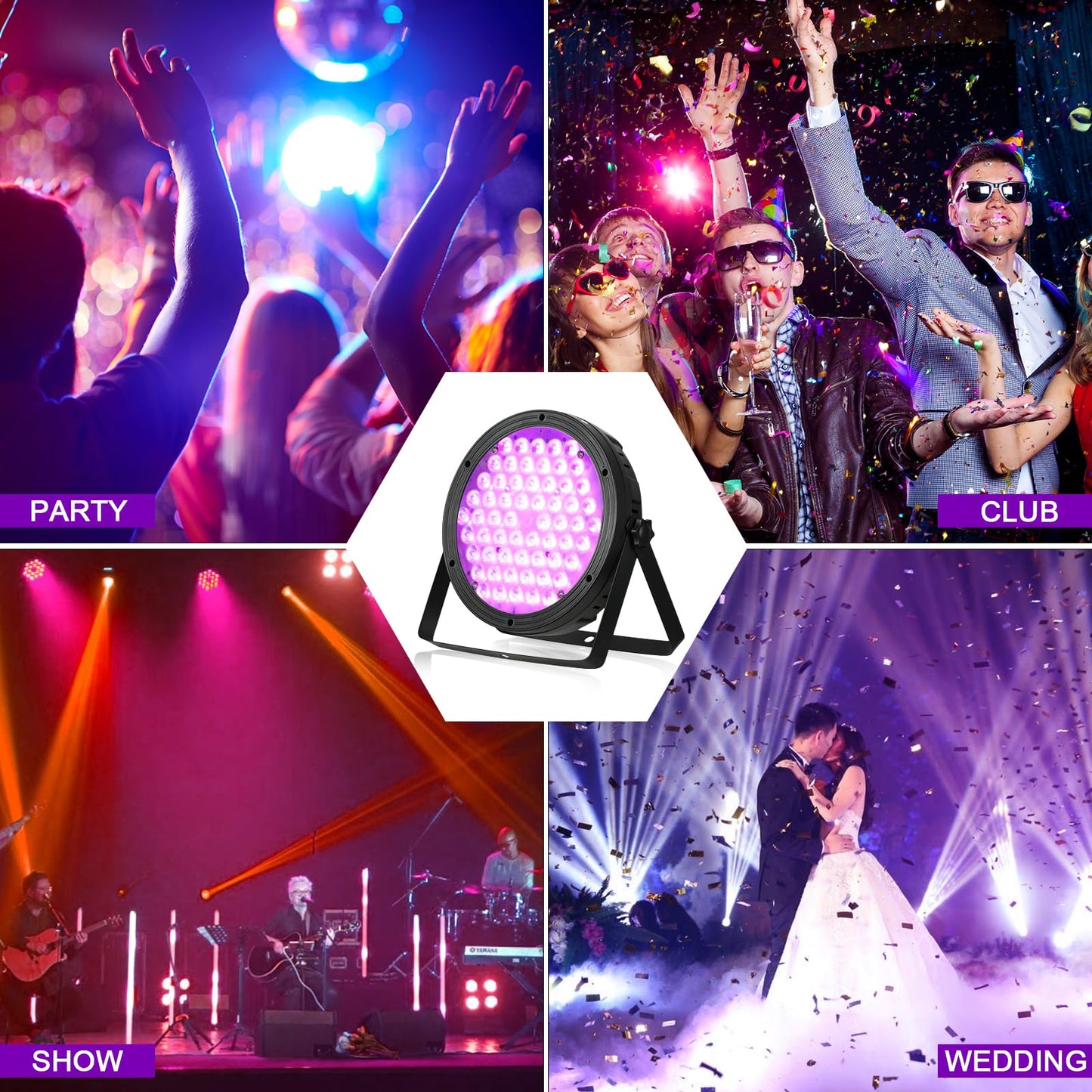 BETOPPER Stage Lighting 120W Par Light RGBW 4-in-1 Stage Lights, DJ Light DMX for Concert and Events,4 Packs