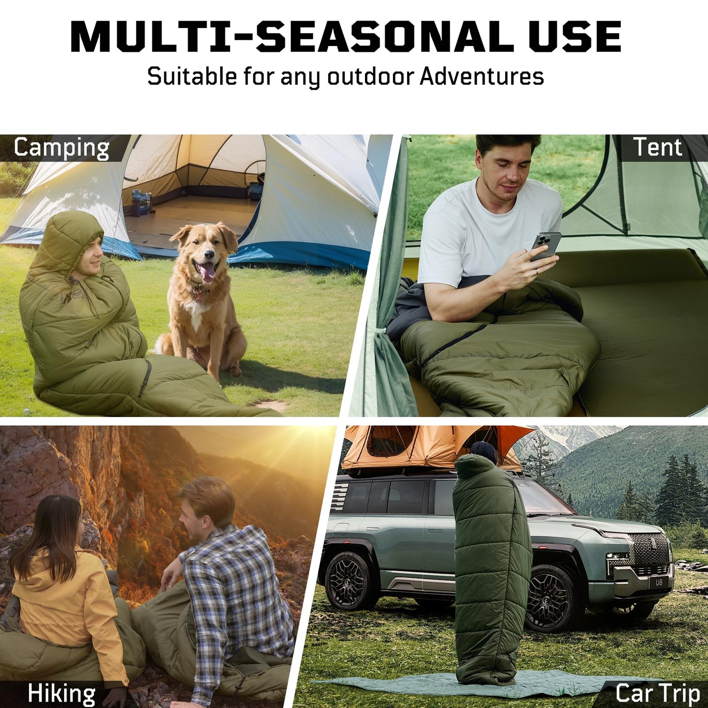 Mummy Sleeping Bag for Adults, 25℉-36℉ Cold Weather Backpacking Sleeping Bag, Lightweight 3-4 Season Winter Camp Bag with Adjustable Hood & Compression Sack, Machine Washable