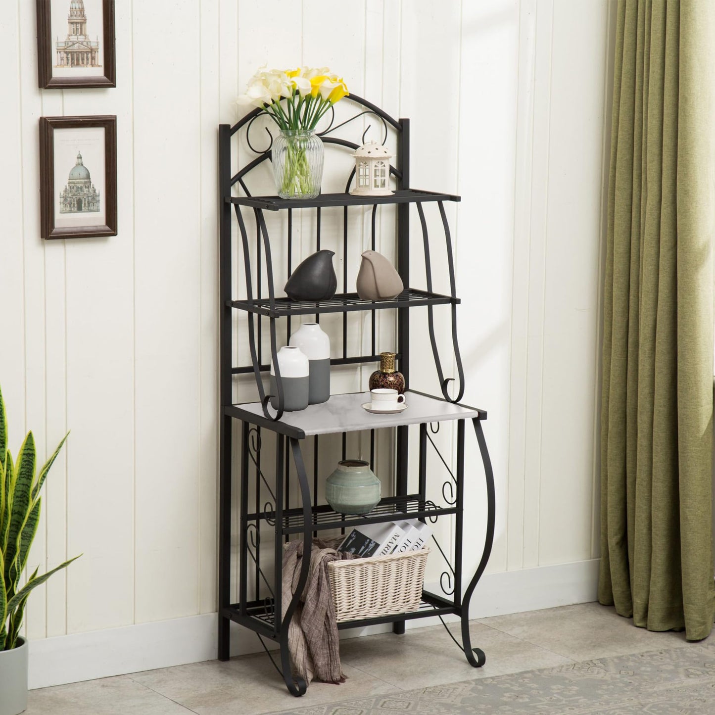 Boraam Valencia Baker's Rack with Faux Marble Shelf