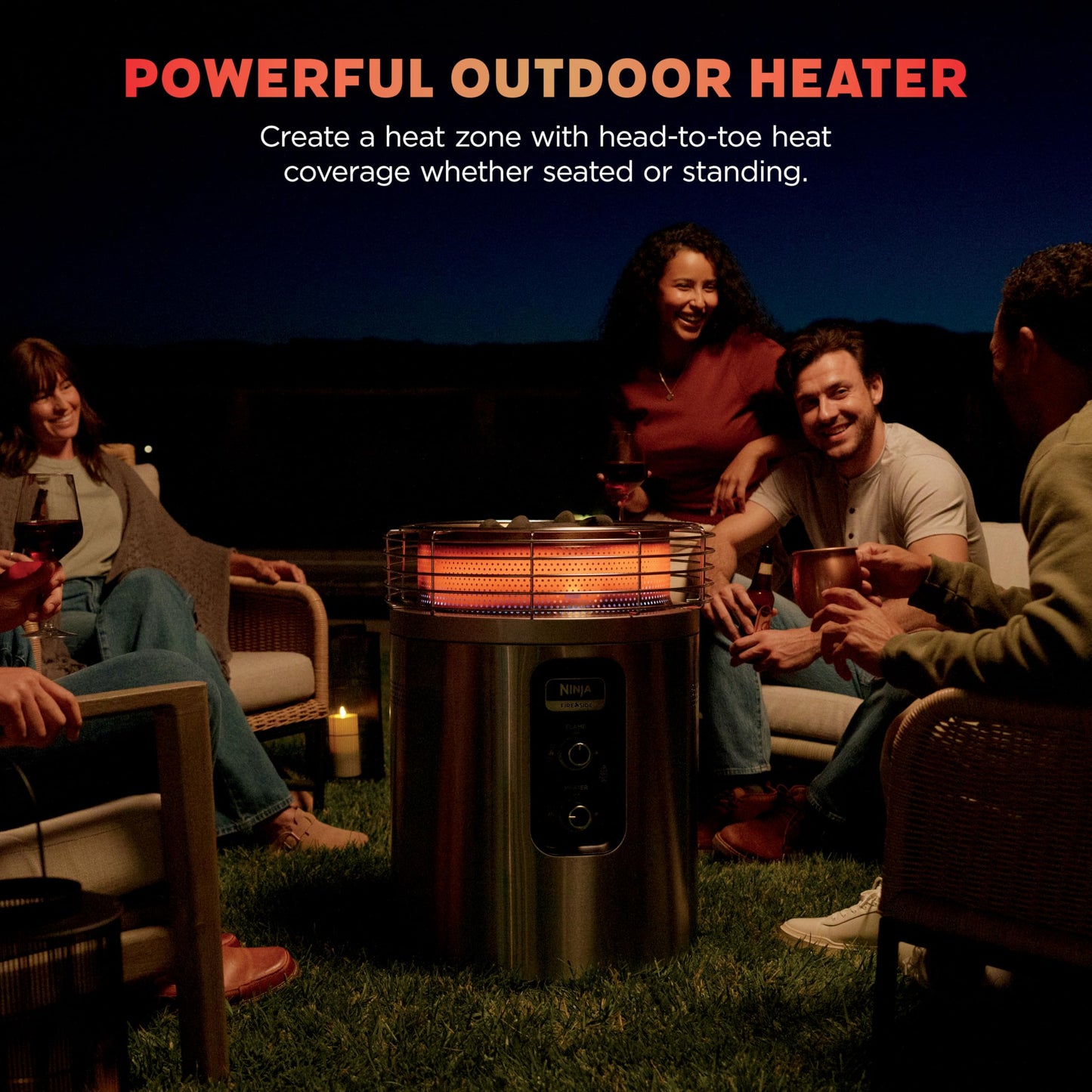 Ninja Fireside360 Outdoor Heater & Fire Pit | 3 Modes: Flame Only, Heat Only, Flame & Heat | Portable for Patio, Deck, Camping, Easy Control Smokeless Flames | Push to Start Ignition | Steel | OF101SL