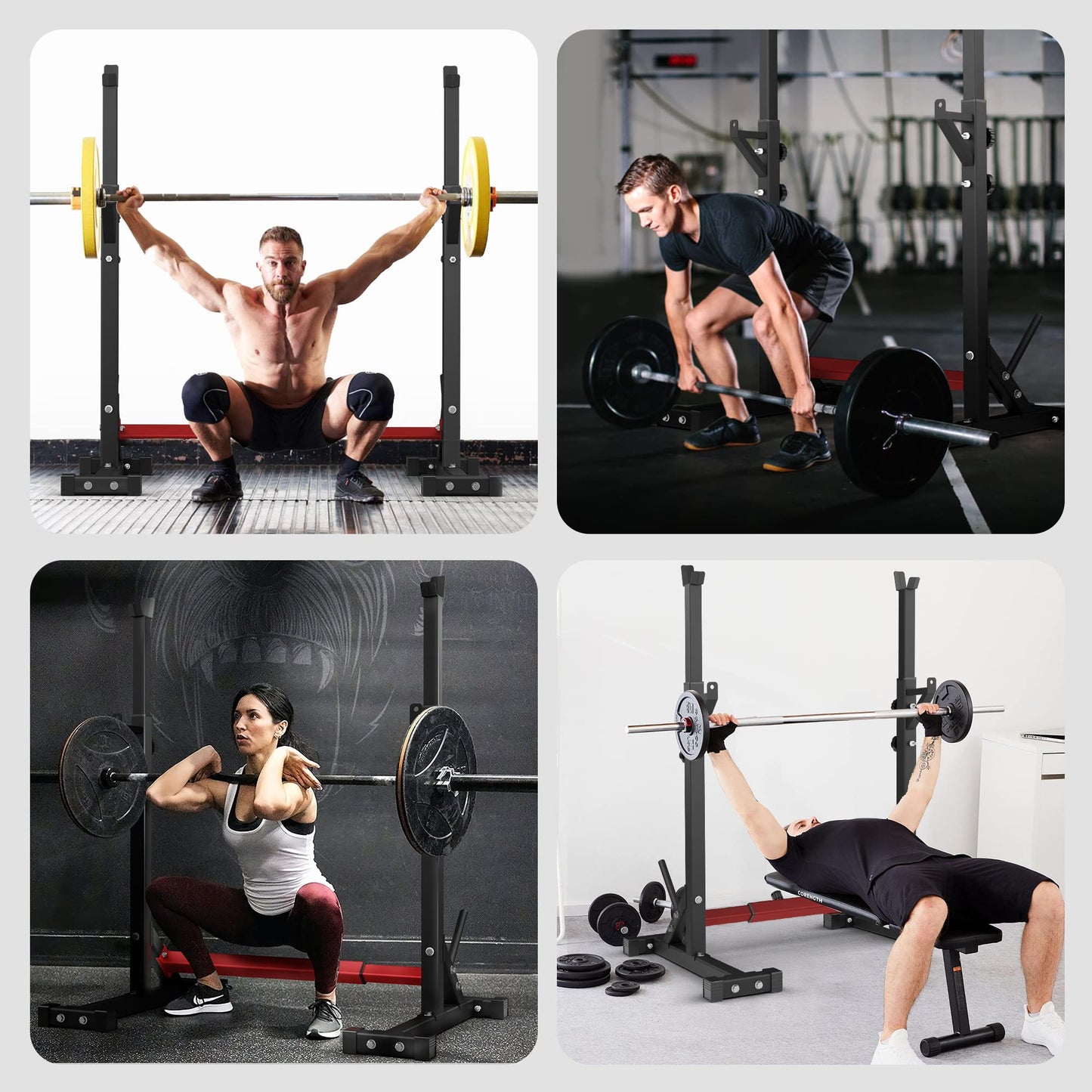 Holleyweb Squat Rack Stand Adjustable Barbell Stand Rack Bench Press Rack Multi-Function Strength Weight Rack Home Gym, Red, 42 inches (A-YD11010)