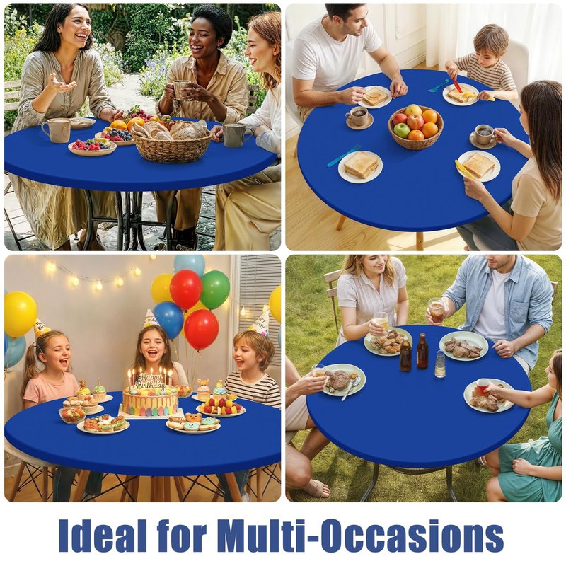 Moosfor Round Spandex Tablecloth, Elastic Fitted Waterproof Tablecloths for 25"-30" Tables, Stretch Washable Picnic Table Cover for Camping, Dining, Indoor and Outdoor, Blue