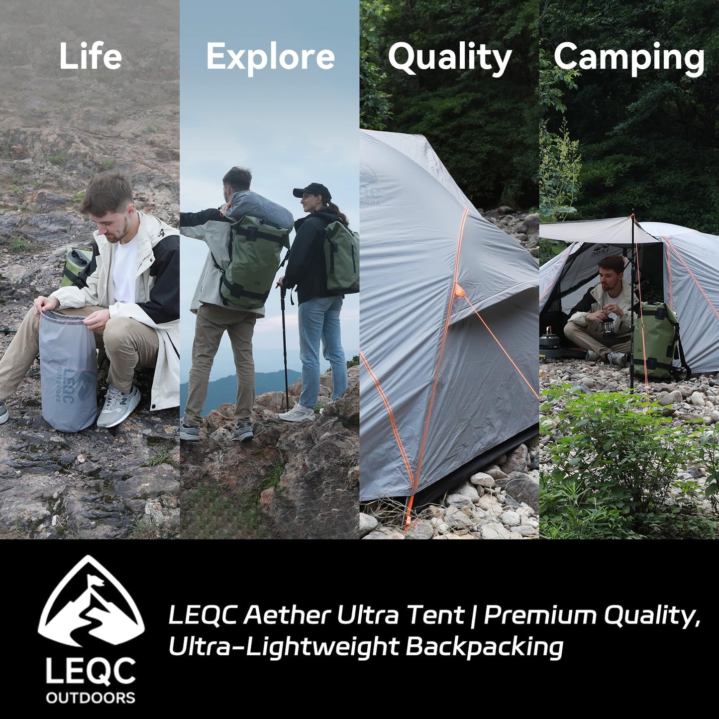 LEQC 2 Person Lightweight Backpacking Tent – 5000mm Waterproof Silicone Nylon, 7001 Aluminum Poles, YKK Zippers, Compact 3-Season Hiking & Camping Tent with Front Vestibule