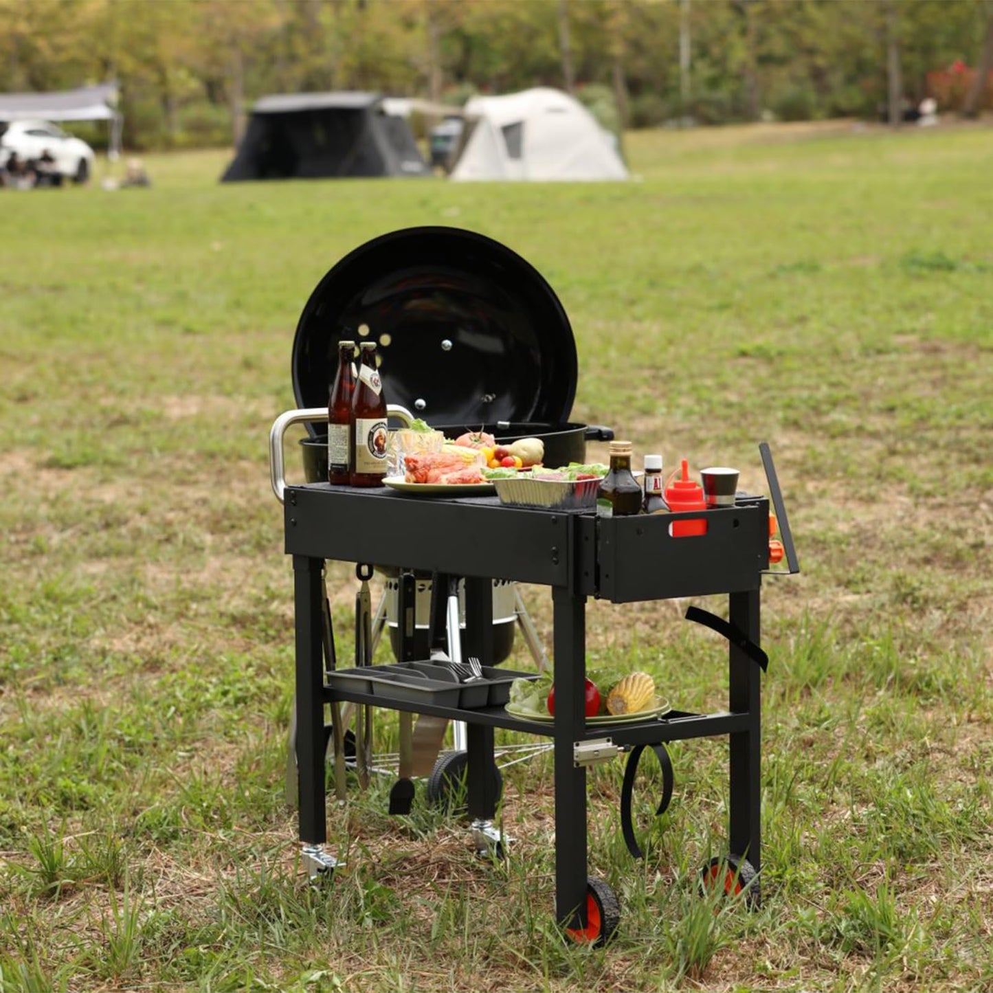 JiRiCHMi Blackstone Griddle Stand, Portable Outdoor Grill Table, Foldable Grill Cart With Wheels Fit 22 Inch or 17 Inch, Camping Folding Pizza Oven Tables Fit Ninja Grill and Weber,Blackstone Table