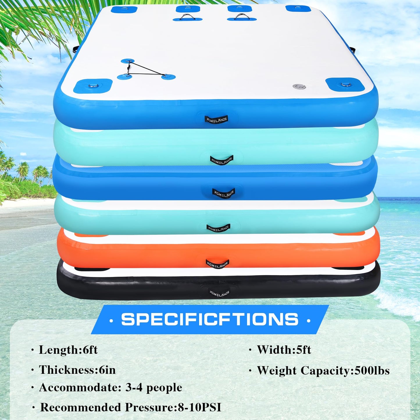 ROMELANDS Inflatable Floating Dock, Swim Platform Floating Island Raft, Large Air Mat Inflatable Water Pad with None-Slip Surface for Lake Pool Beach Ocean
