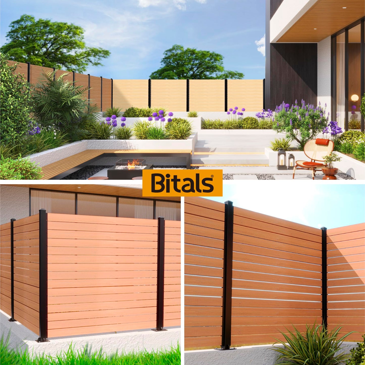 BITALS Q235A-Steel 5ft (H/58in) Heavy Duty Fence Post - Serial Post, Suitable for Outdoor Patio, Backyard and Garden Fence Post Bracket Construction (2pack-Matte Black)
