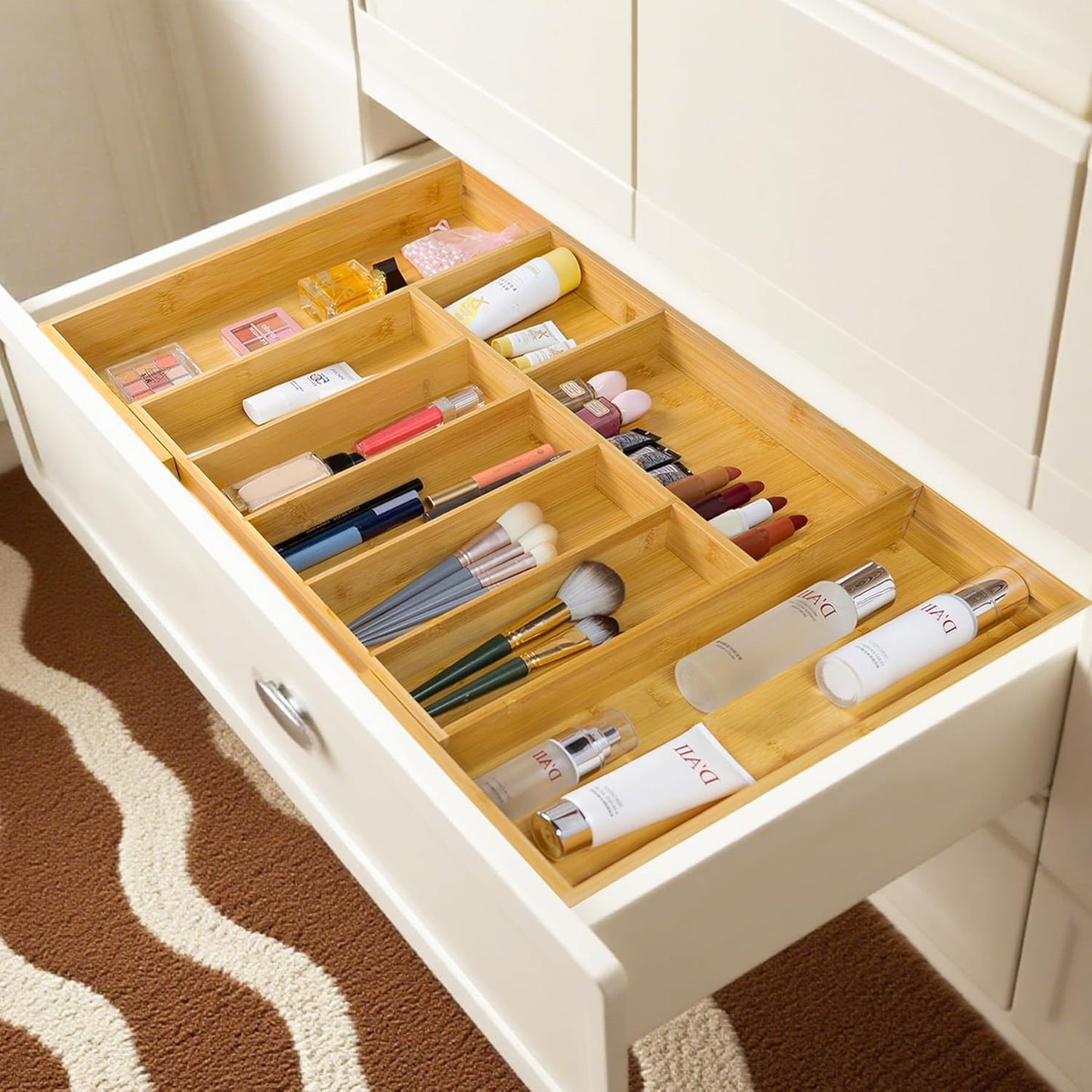 Utoplike Extra Large Bamboo Drawer Organizer - Expandable Utensil Holder with 7-9 Slots