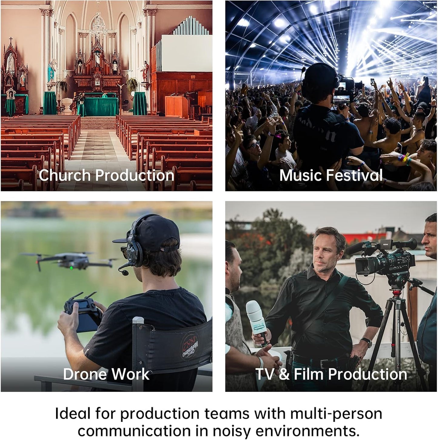 Hollyland Solidcom C1 Pro Wireless Intercom Headset System ENC Noise Cancellation Full Duplex 4-Person 1100ft Team Communication with PTT Mute Single Ear Headset for Church Drone TV Film Production