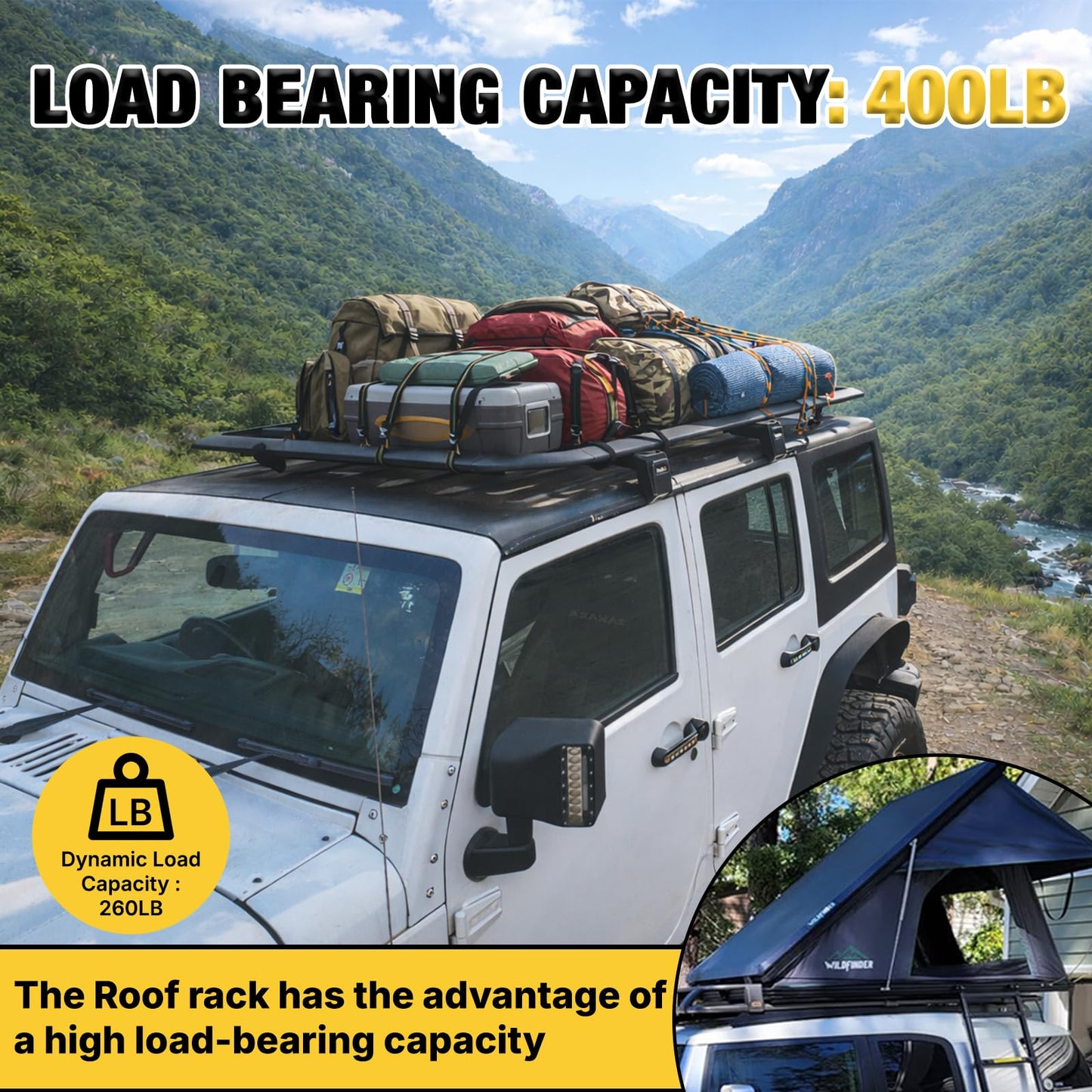CALLIERT Aluminum Full-Length roof Rack Kit Cross Bars and Cargo Basket for 2007-2018 Jeep Wrangler JK 4 Door, Low-Profile Hardtop Luggage Carrier