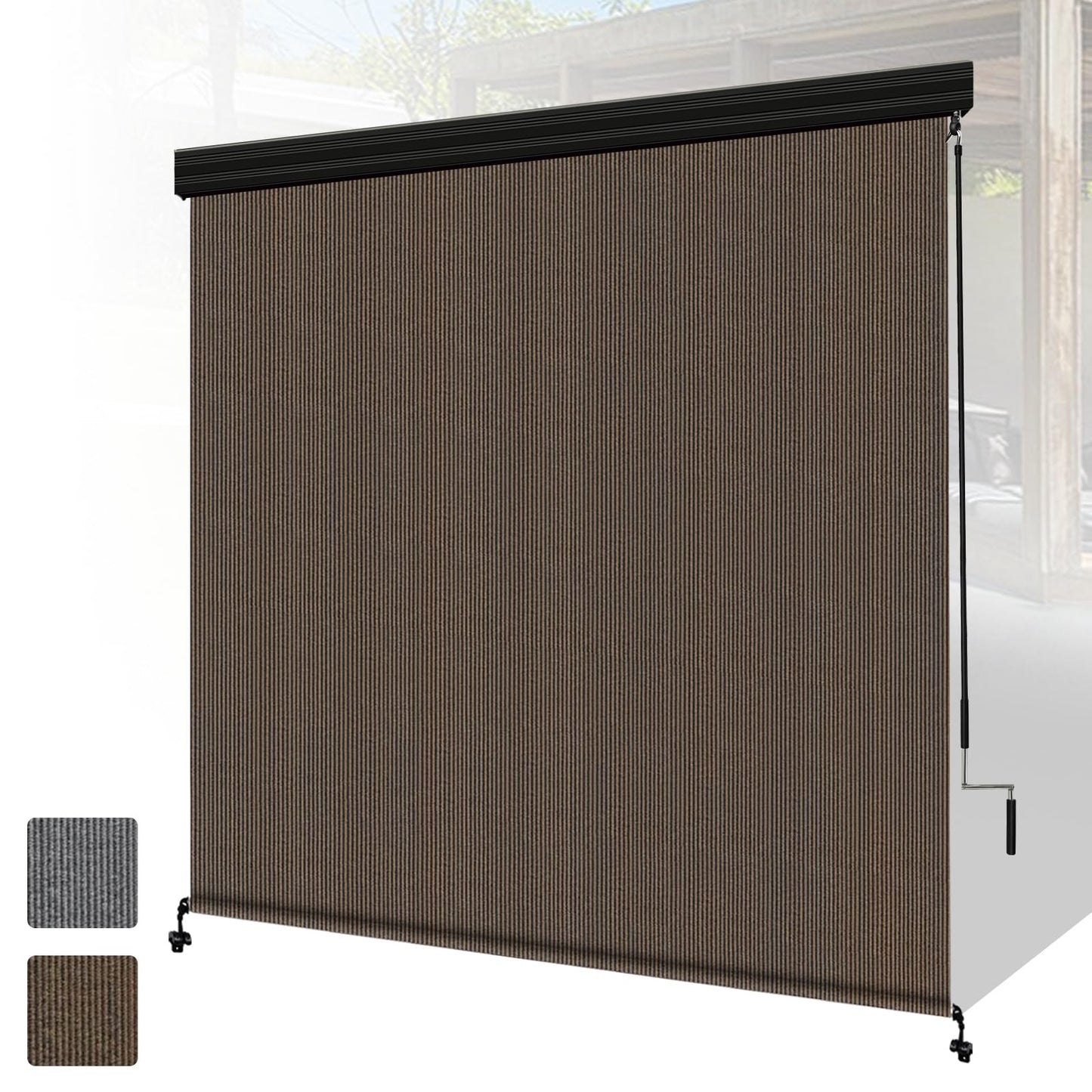 Shade&Beyond Outdoor Premium Roller Shades 4' W x 8' H with Valance, Exterior Roll Up Blinds Shade Cloth for Patio Porch Pergola, Mocha
