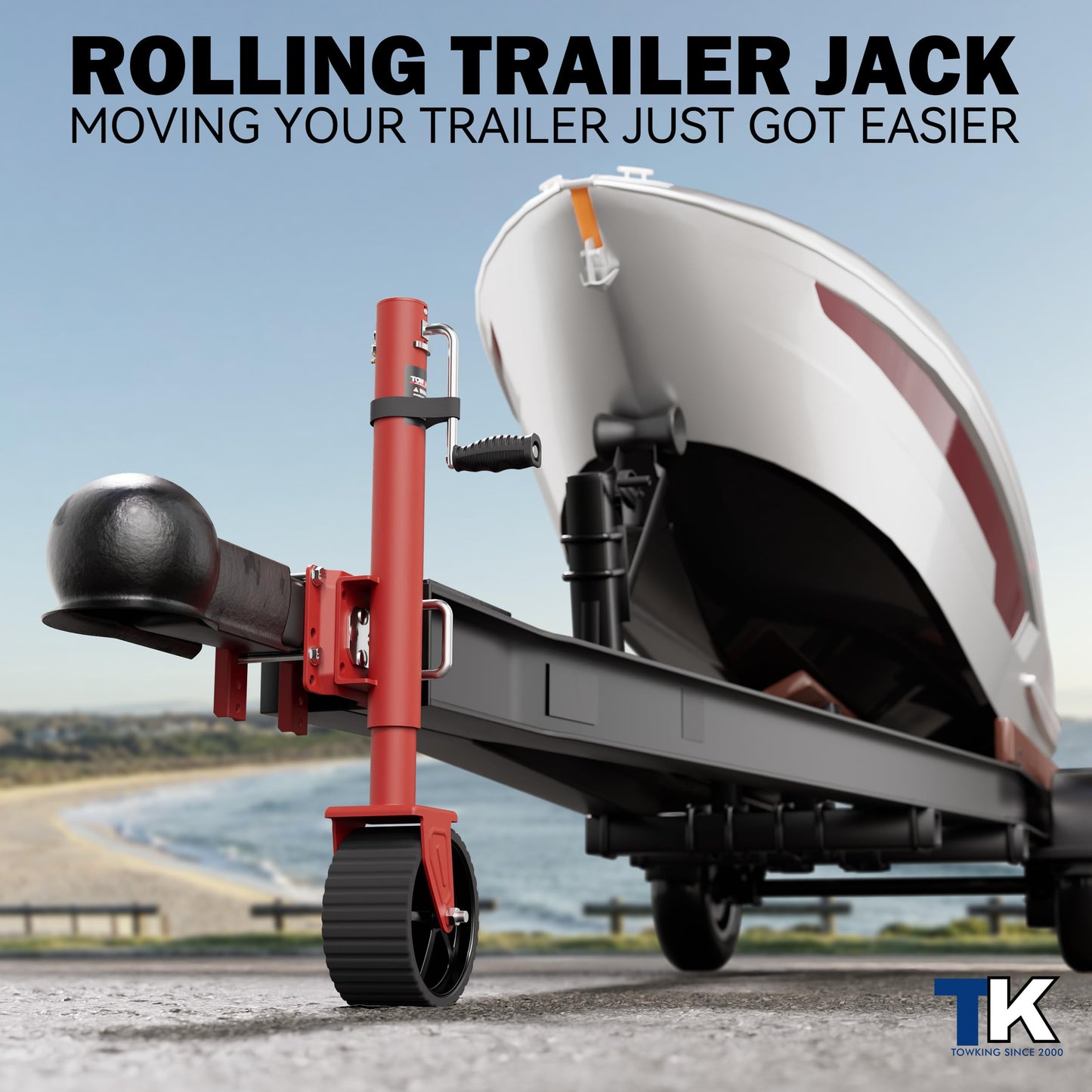 TOWKING 8-inch Wheel Trailer Jack, 13" Vertical Movement, 2000 lbs, for RV, Boat, Trailer and More, Red