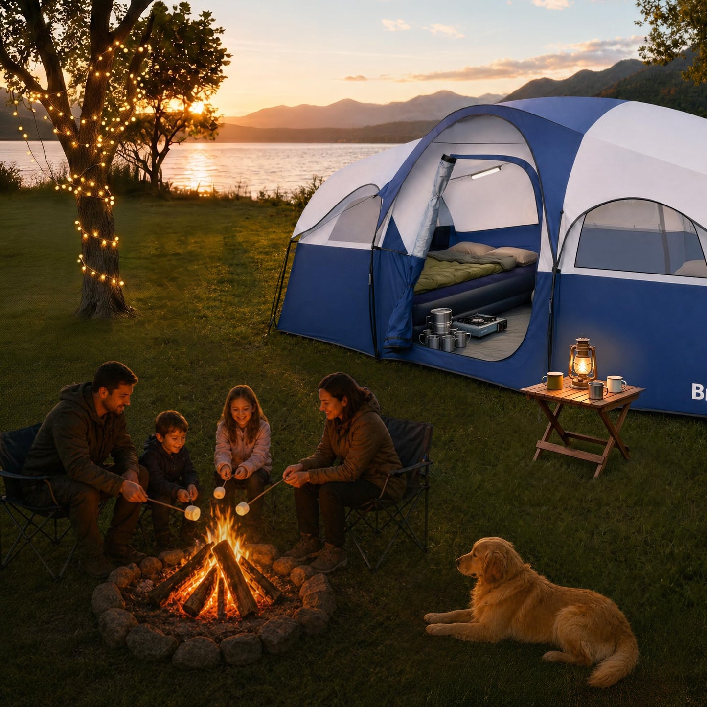 BravArrk Camping Tent for 8 Person, PU3000MM Waterproof Family Tent with Rainfly, Large Roomy 3 Room Camping Tents with Divided Curtain, Portable Outdoor Tent for Families Car Camping, 14x9x6 ft