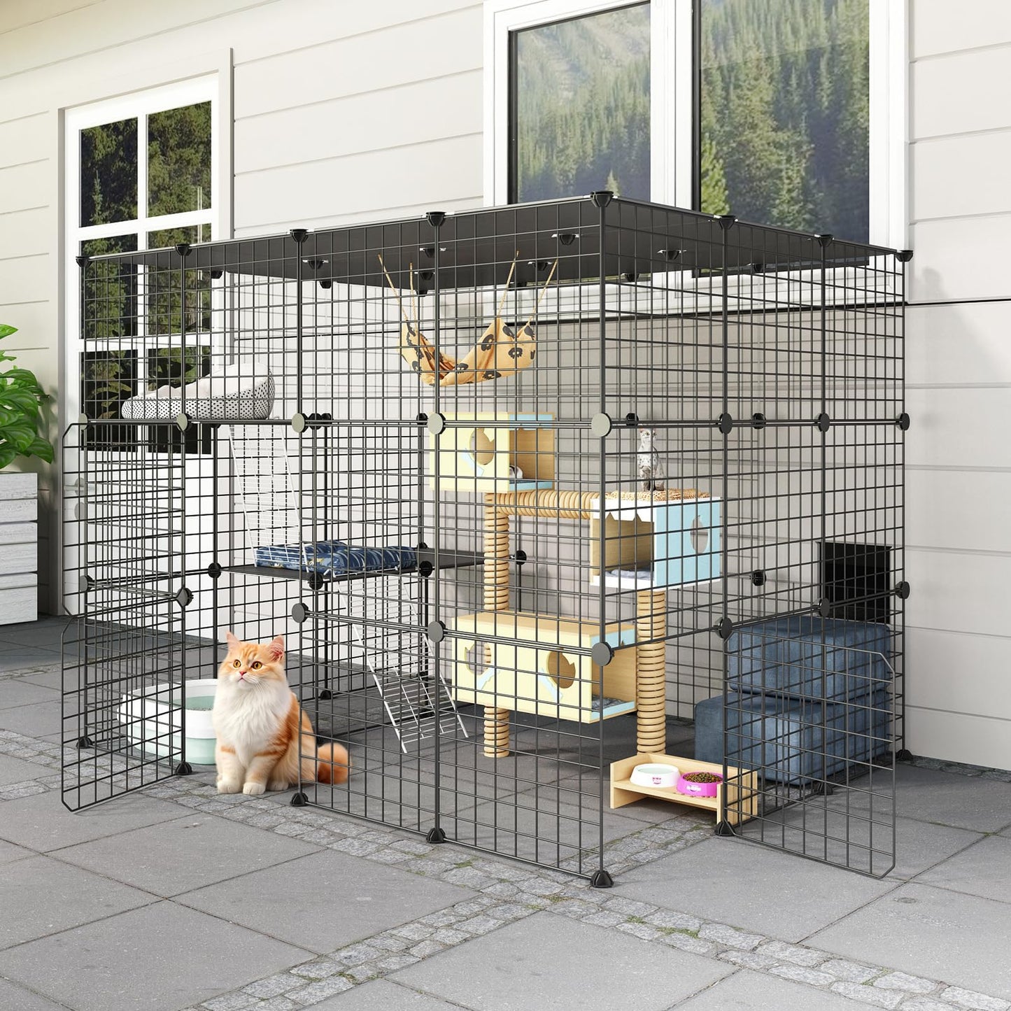 Oneluck 41 Inch Catio Outdoor Cat Enclosure with Super Large Enter Door, Balcony Cat Playpen with Platforms,DIY Outside Cat Patio Large Exercise Place Ideal for 1-3 Cats