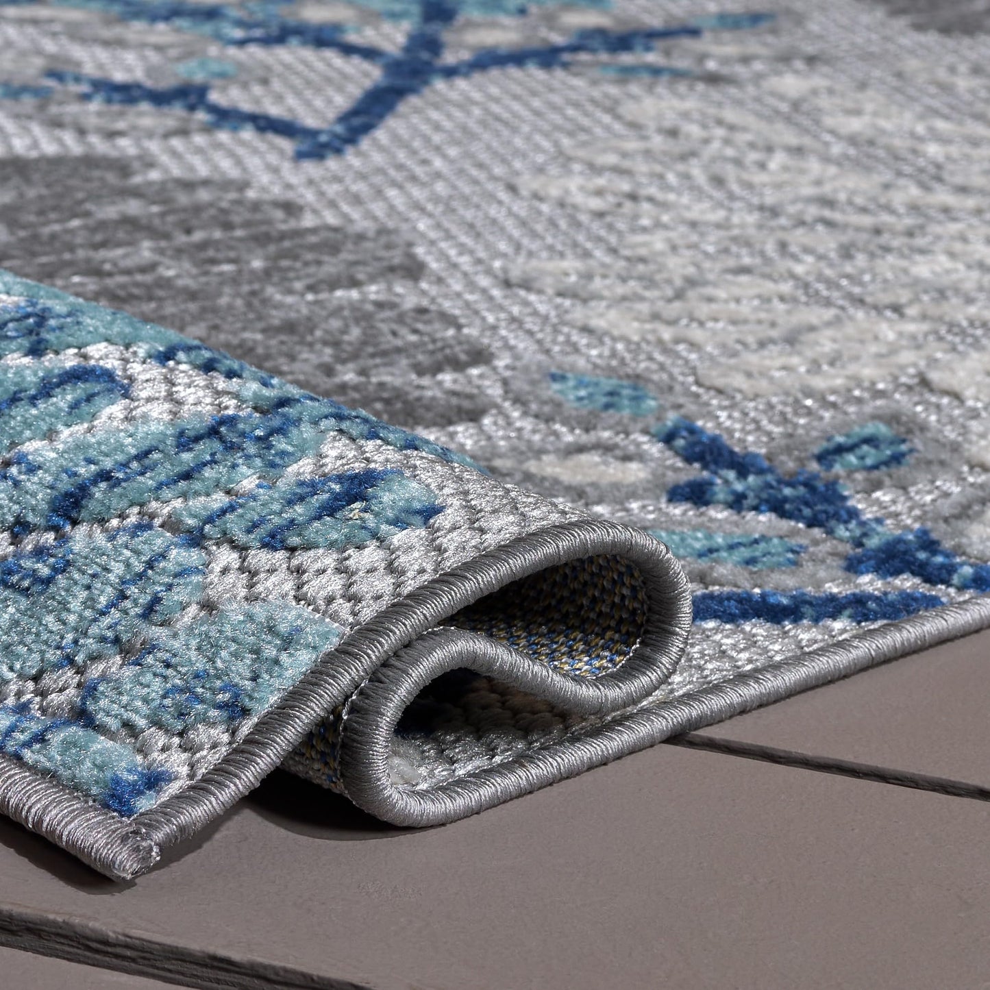 SAFAVIEH Washable Rug Outdoor Cabana Collection - 8' x 10', Grey & Blue, Non-Shedding & Easy to Clean, Ideal for Patio, Backyard, Mudroom (CBN832F)
