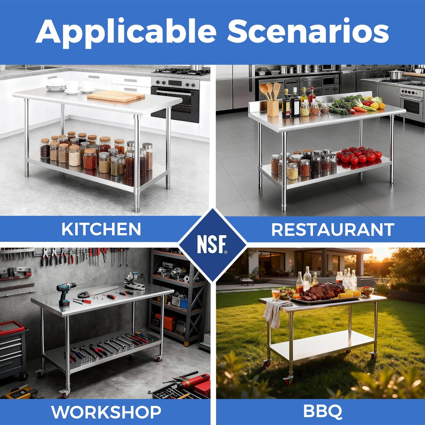 OSTBA Stainless Steel Table for Prep & Work 24x36 Inches, NSF Metal Commercial Heavy Duty Table with Adjustable Undershelf and Adjustable Foot for Restaurant Kitchen Home and Hotel