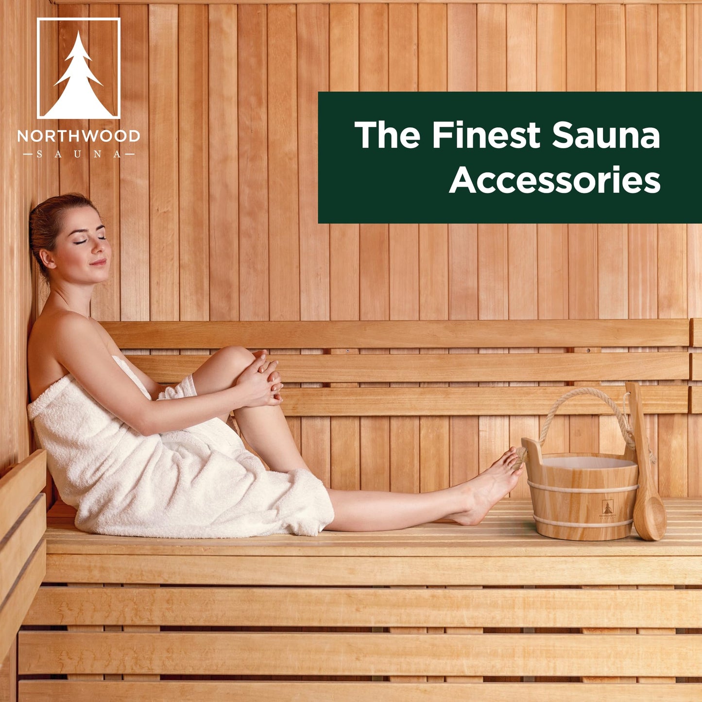 Northwood Sauna - Sauna Accessories Kit - Handmade from Canadian Red Cedar Wood - Core Set (Bucket & Ladle, Thermometer & Hygrometer, Sand Timer, Aromatherapy Cup)