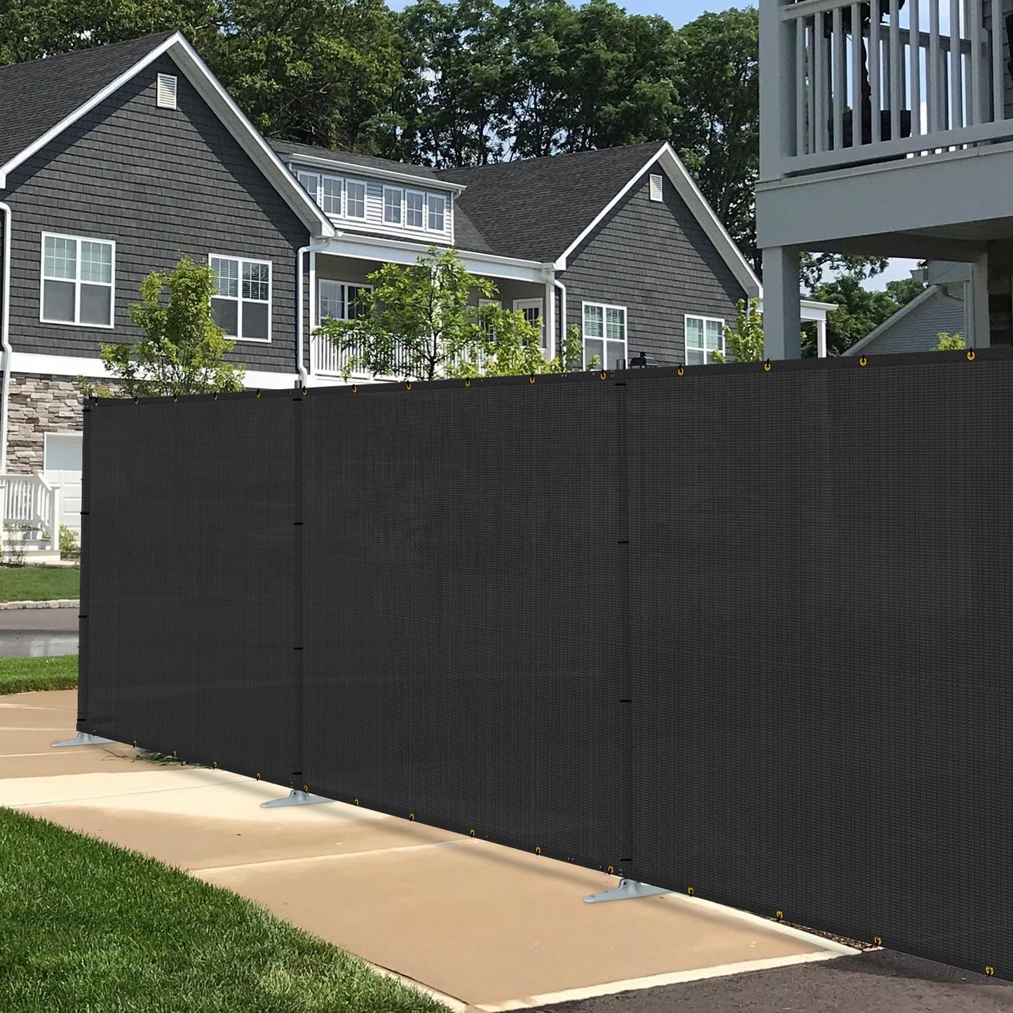 E&K 5'x12' Outdoor Privacy Screen Fence Panel Freestanding Backyard Patio Privacy Pool Fencing Temporary Garden Dog Fence with Iron Poles and Rails (Black)