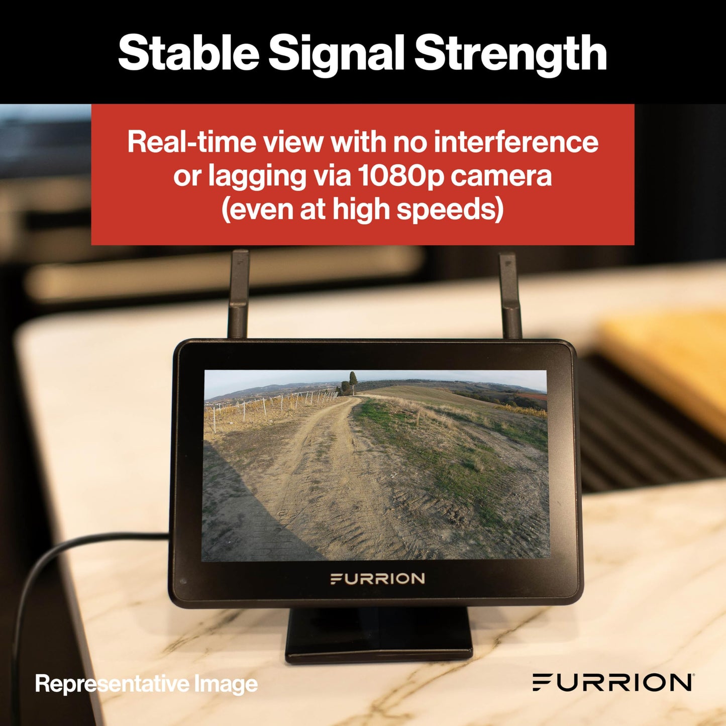 Furrion Vision S+ RV Observation System with 7" Monitor, Left/Right Side Cameras with LED Marker Lights, Sharkfin, Infrared Night Vision, Live Streaming, Wide Viewing Angle - FOS7HTAEN