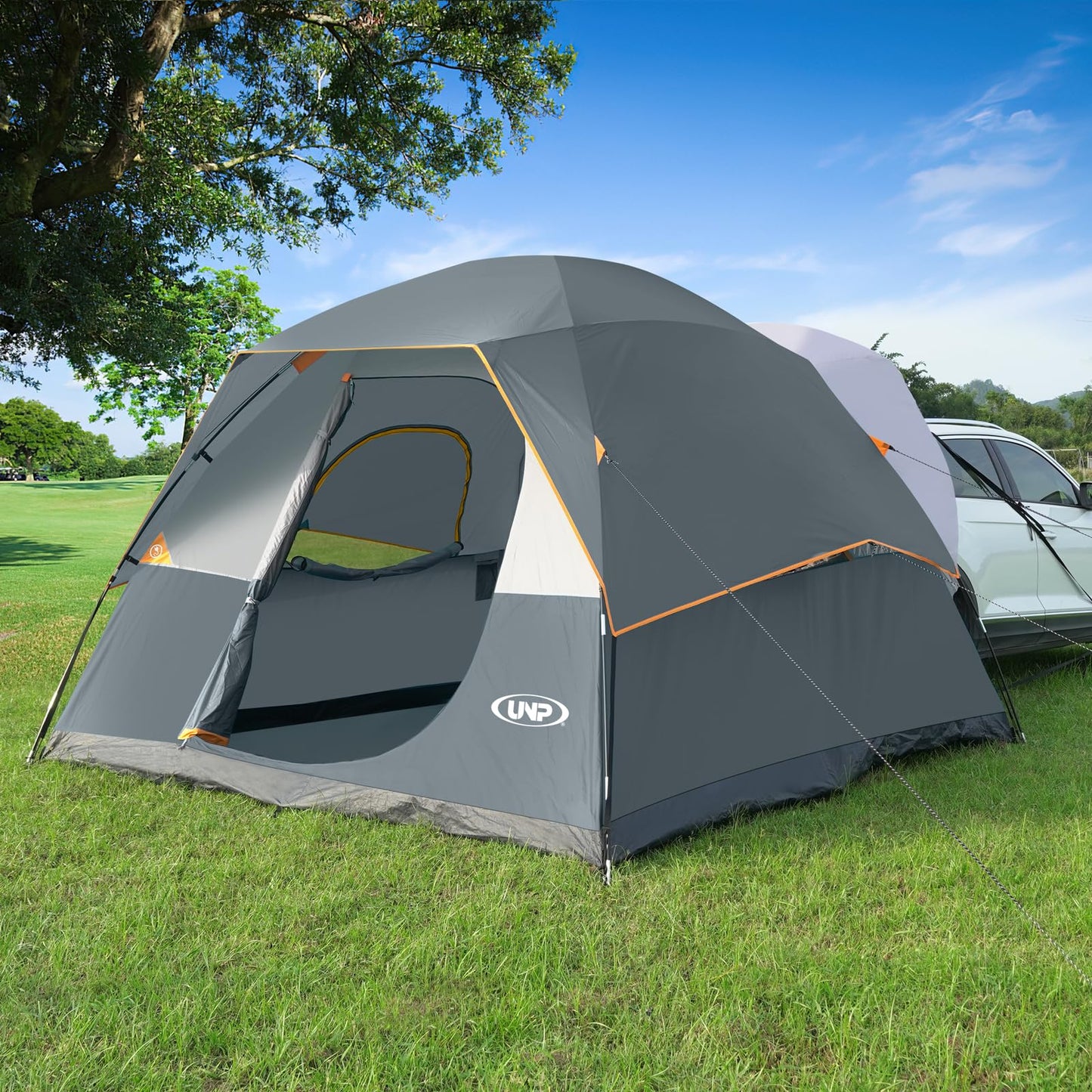 UNP SUV Dome Tent for Camping, Outdoor 6 Person Car Camping Tent, Easy Set Up SUV Tailgate Tent with Rainfly 10' x 10' Vehicle Camping Tent