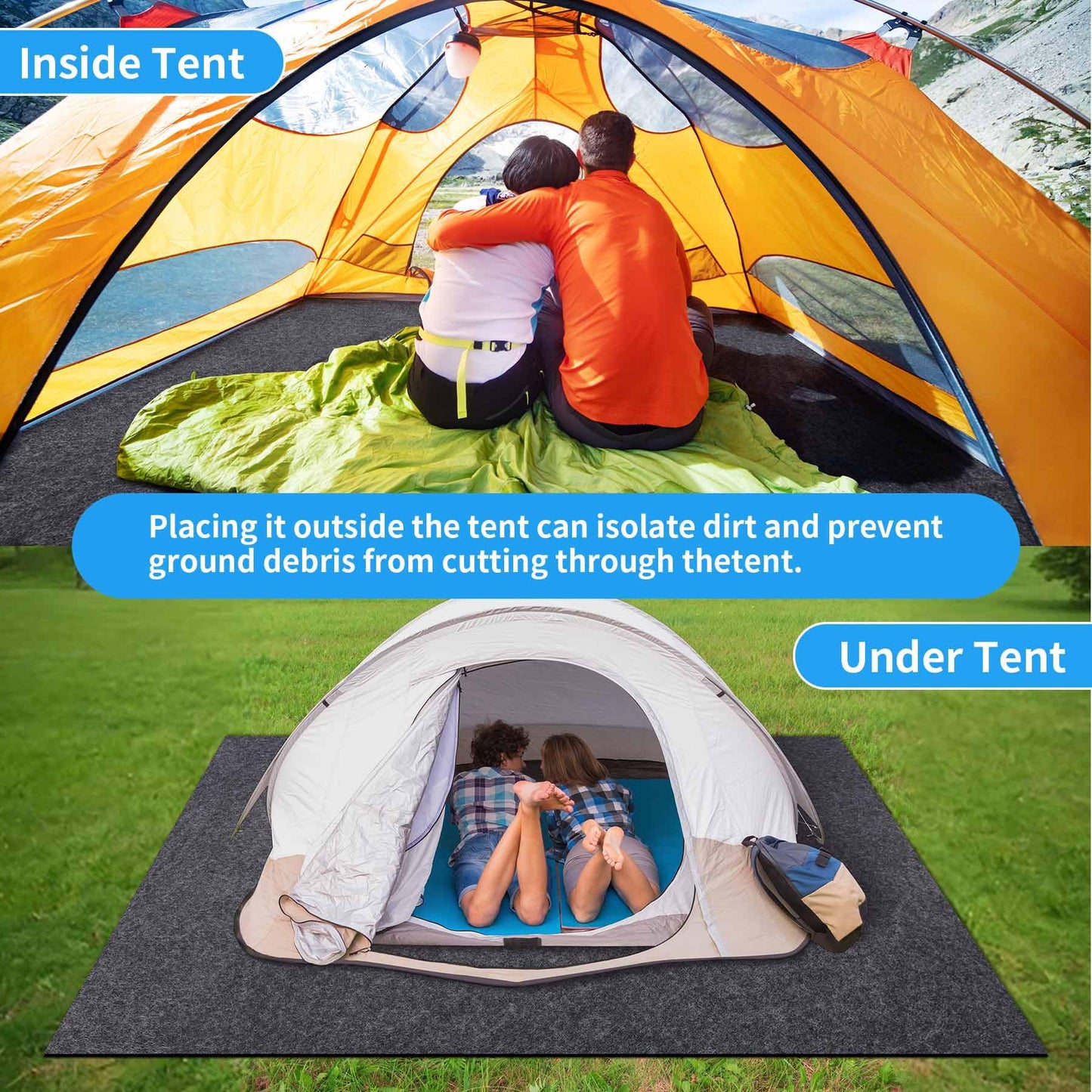 BREENHILL 2 Pack Camping Tent Carpet Mat, (7'4" x 8'4") Inside/Outside Tent Rug,Protective Waterproof Liner Keeps You Warm & Dry, Outdoor Camping Floor Rug Accessory,Trimmable Material