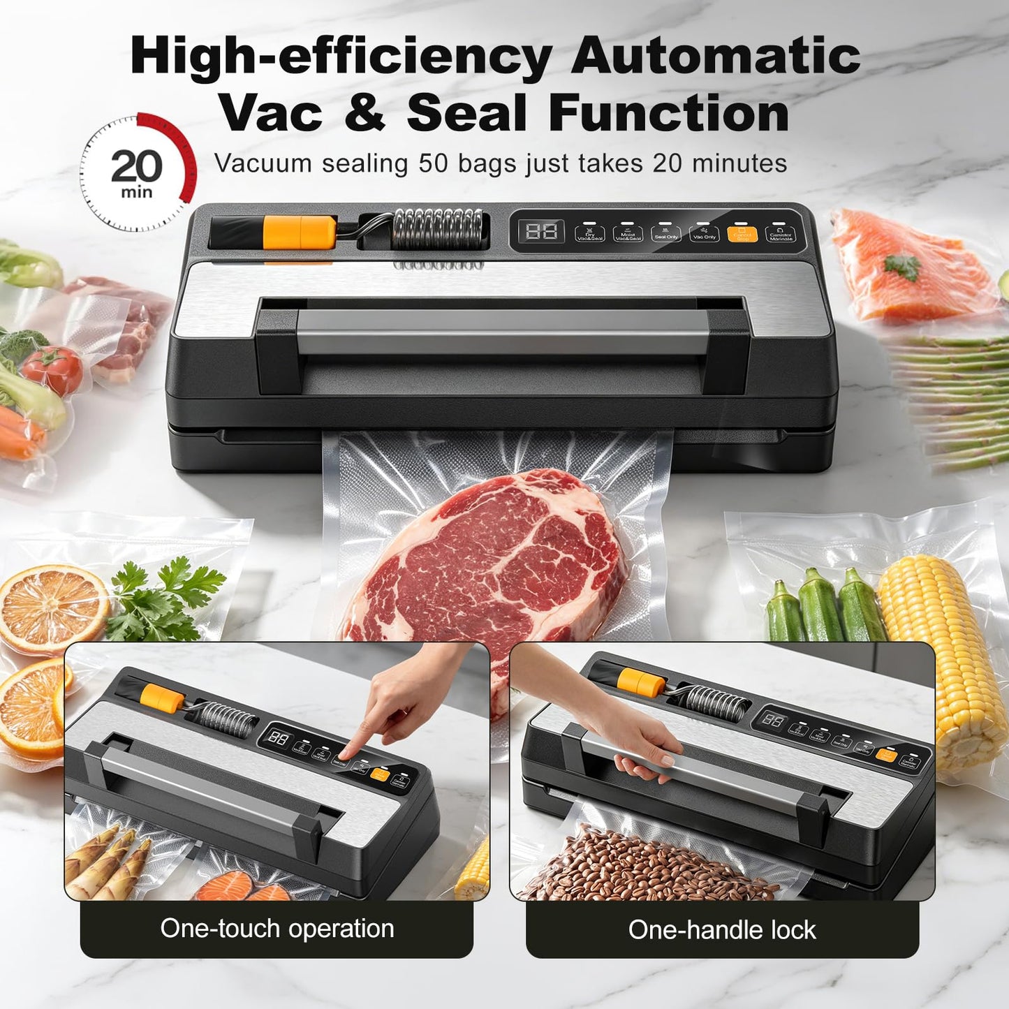 Next-Gen Vacuum Sealer Machine, Food Vacuum Sealer with Powerful Suction Pump, Dual-System for Valve&Textured Bags, Canisters & Marinate, Dual-Heat Seal for Dry&Moist Food, Built-in Cutter&Bag Storage