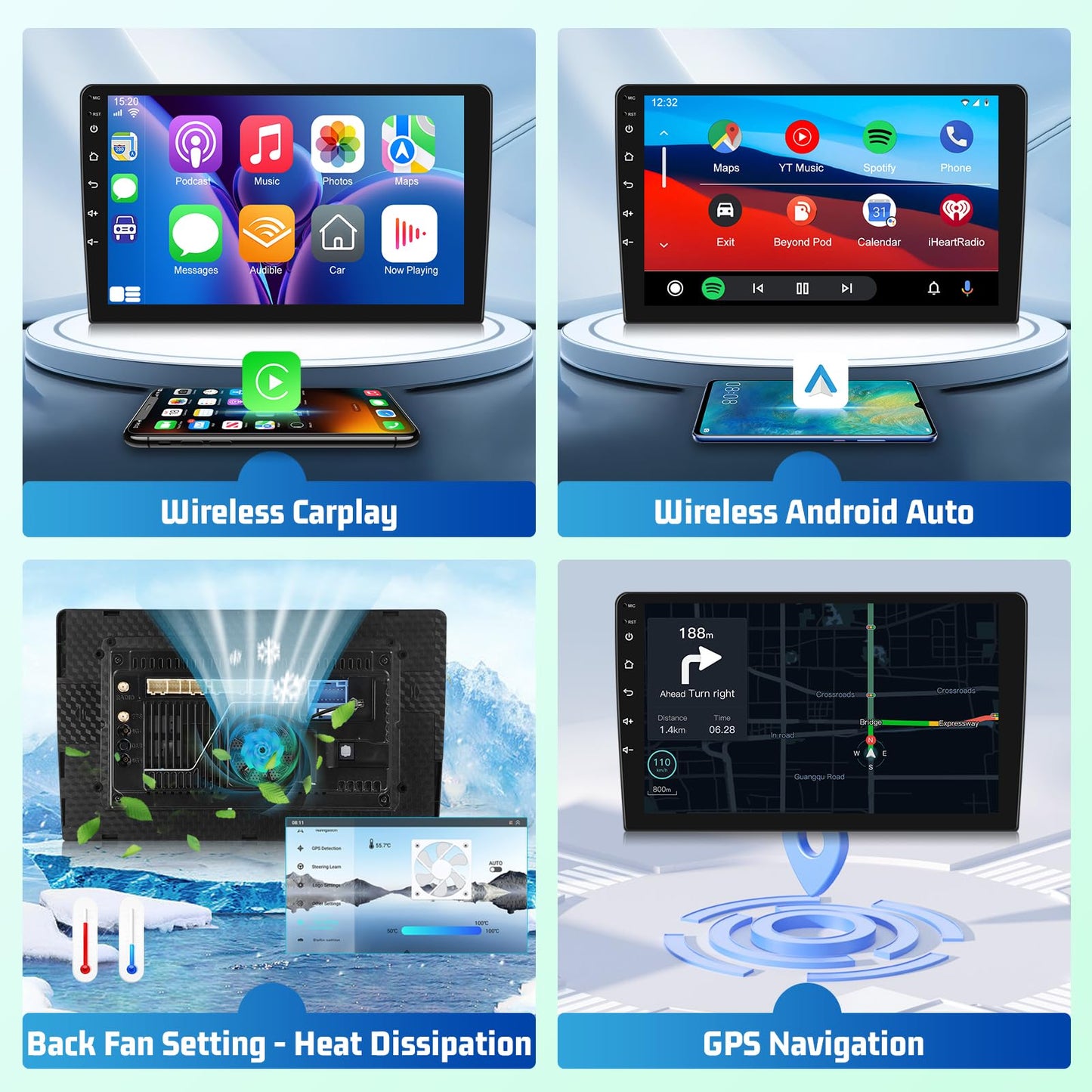8 Core 4+64G Android Car Stereo for Jeep Compass 2017 2018 2019 with Carplay & Android Auto - 10 Inch 1280 * 720P Touchscreen Radio with DSP/Cooling Fan/5G WiFi/GPS Navigation/SWC/Backup Camera