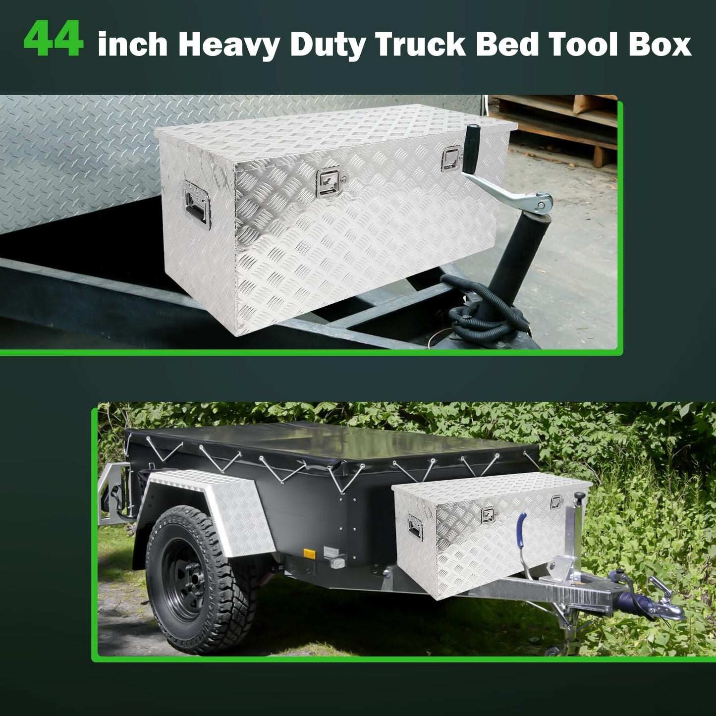 SCITOO 44 Inch Aluminum Diamond Plate Heavy Duty Truck Bed Tool Box,Crossover Storage for Most Full Size Pickups,Lockable Weatherproof Chest,Fits 44" Truck Beds,Easy Access to Load and Unload