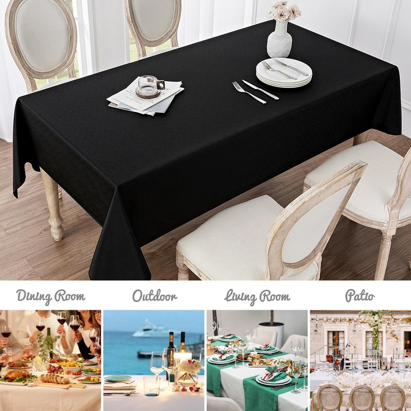 Veblandy Rectangle Tablecloth Waterproof 52x70 inch Linen Textured Table Cloth Stain and Wrinkle Resistant Washable, Decorative Fabric Table Cover for Dining, Party and Camping, Black