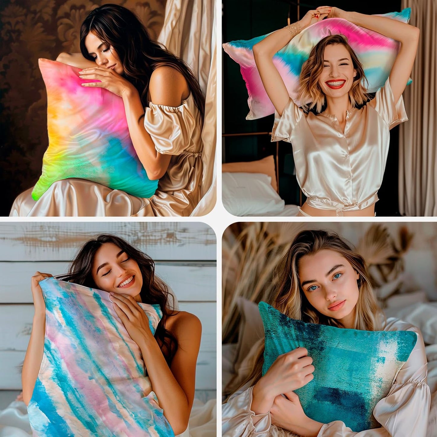 Skiennix Satin Pillowcases - Fade Resistant & Cooling | Standard Size Set of 2 - Rainbow Tie Dye