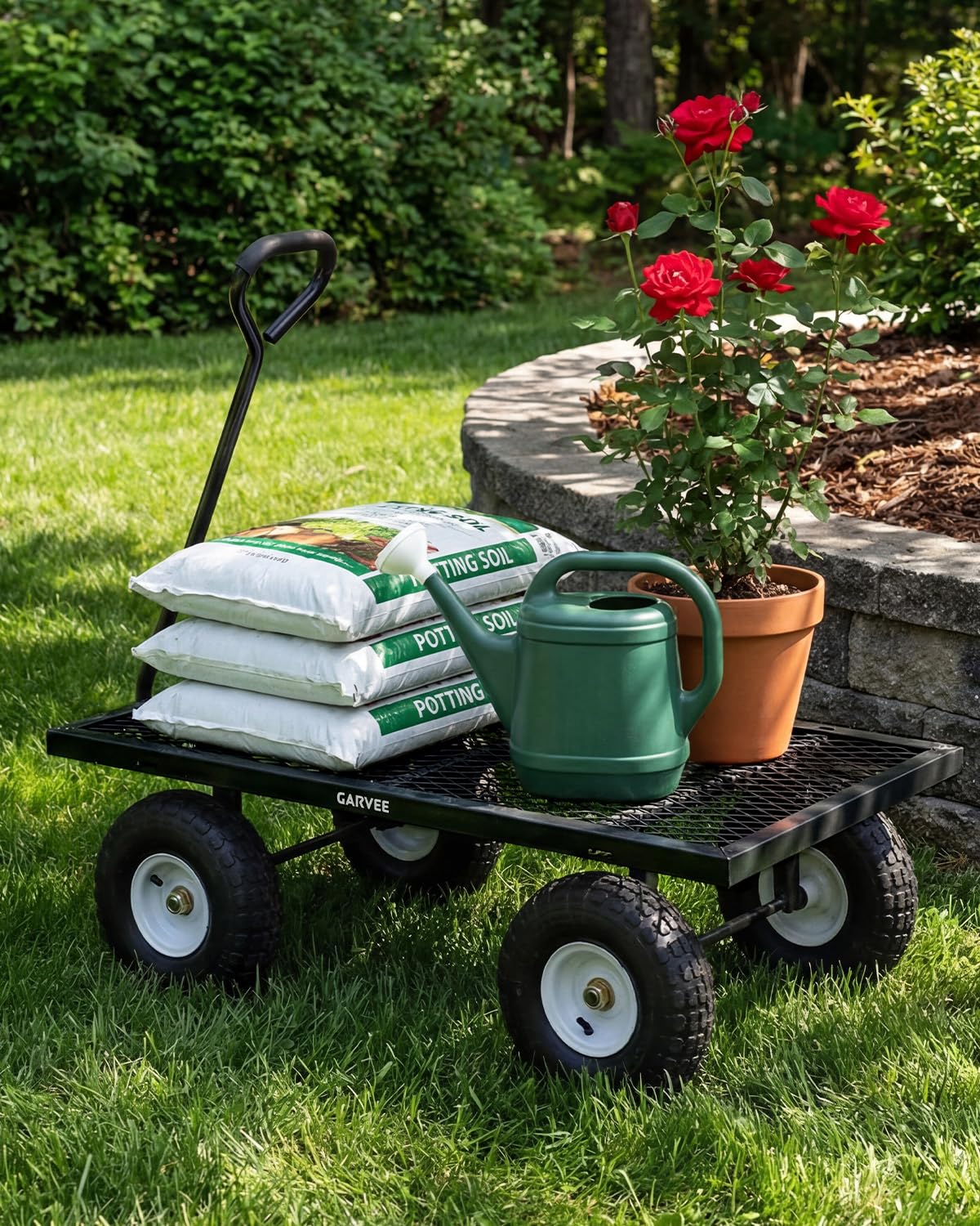 Garvee Versatile Outdoor Utility Cart - 800LBS Heavy-Duty, 10" All-Terrain Pneumatic Tires, Easy Maneuverable Lawn Cart with Removable Mesh Panels for Gardening & Landscaping, Black