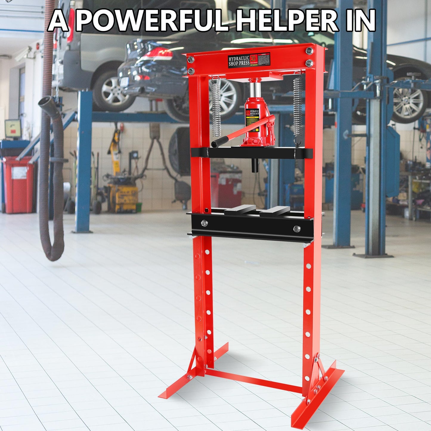 GarveeTech 20 Ton Shop Press, H-Frame Garage Floor Adjustable Hydraulic Shop Press with Stamping Plates to Bend, Straighten, Or Press Parts, Install Bearings & U-Joints